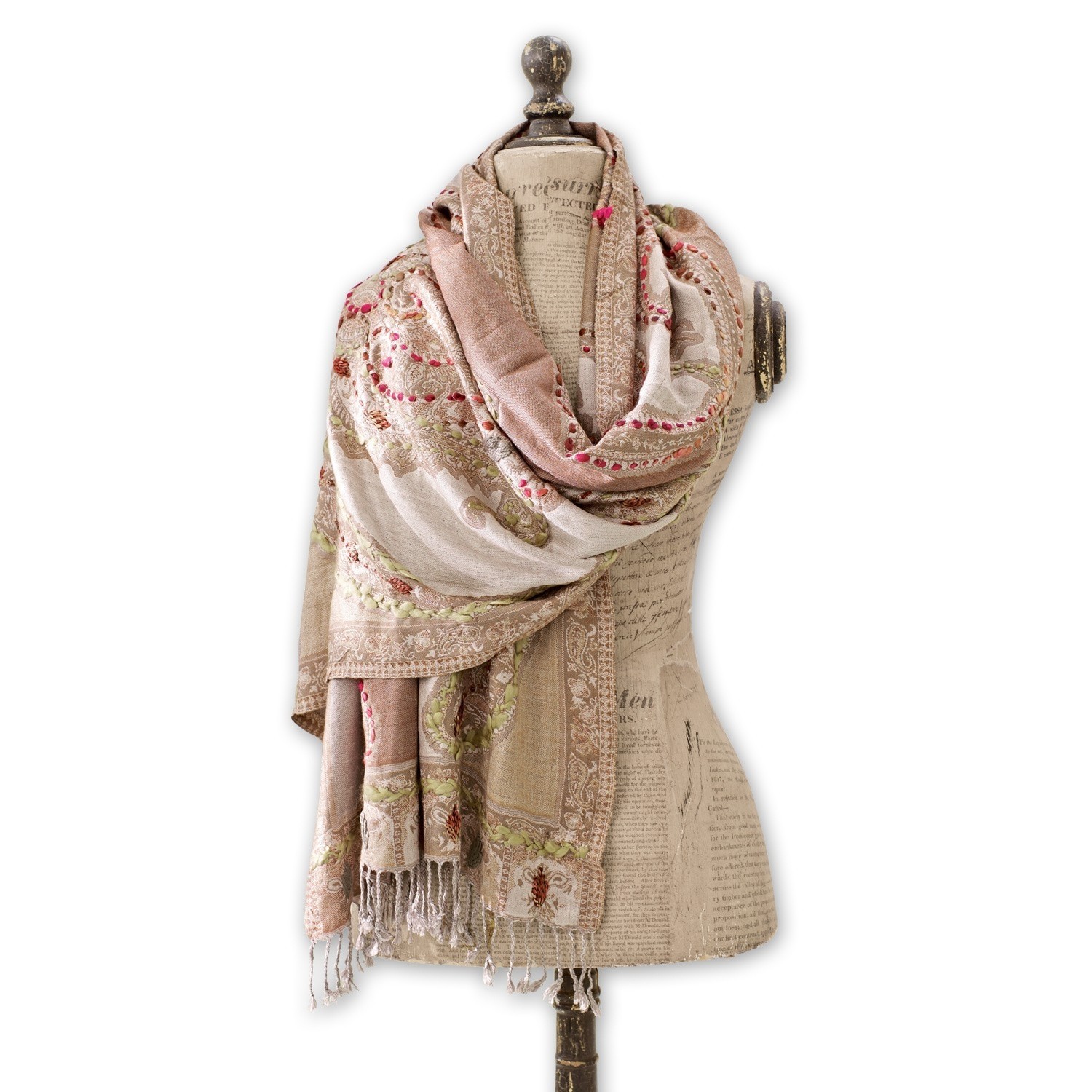 Schal Linou Beiger Schal mit Paisley-Muster und Fransen, weiches Material, modisches Accessoire