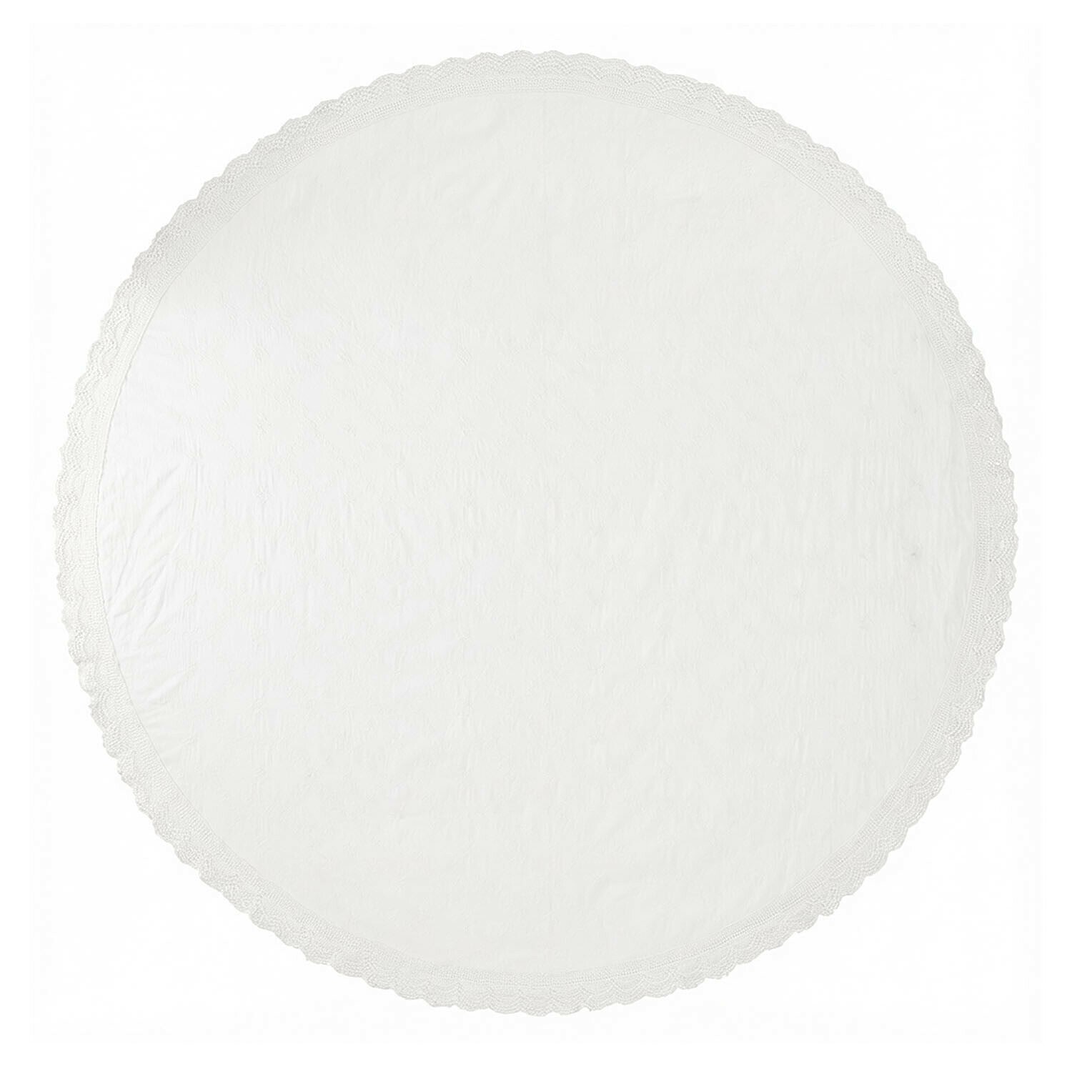 Runder weißer Baumwoll-Tischläufer mit feiner Spitzenkante, elegante Tischdekoration