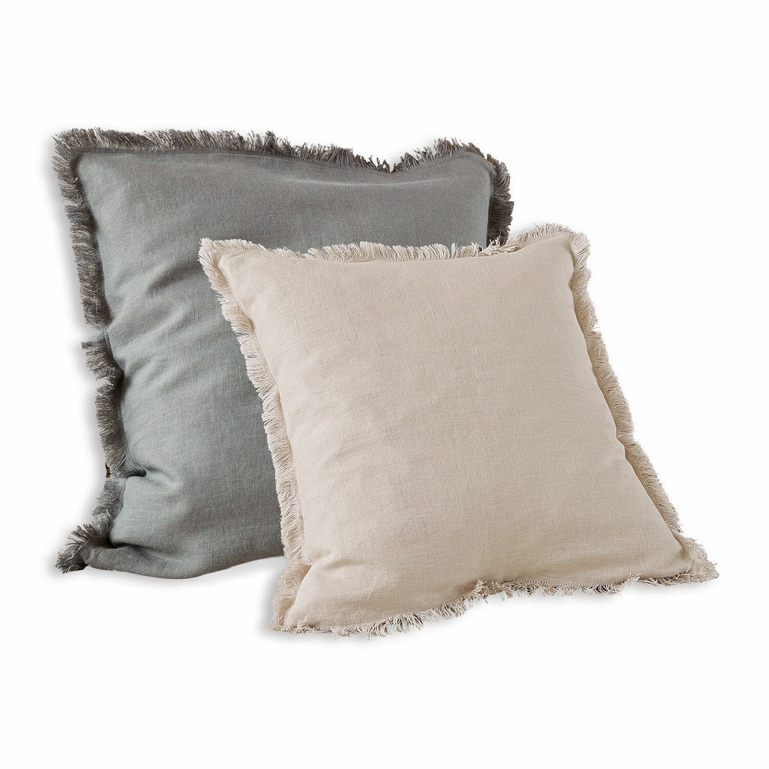 Kissenhülle 2er Set Quebo Set aus zwei dekorativen Leinenkissen mit Fransen in Beige und Grau für Wohnzimmer