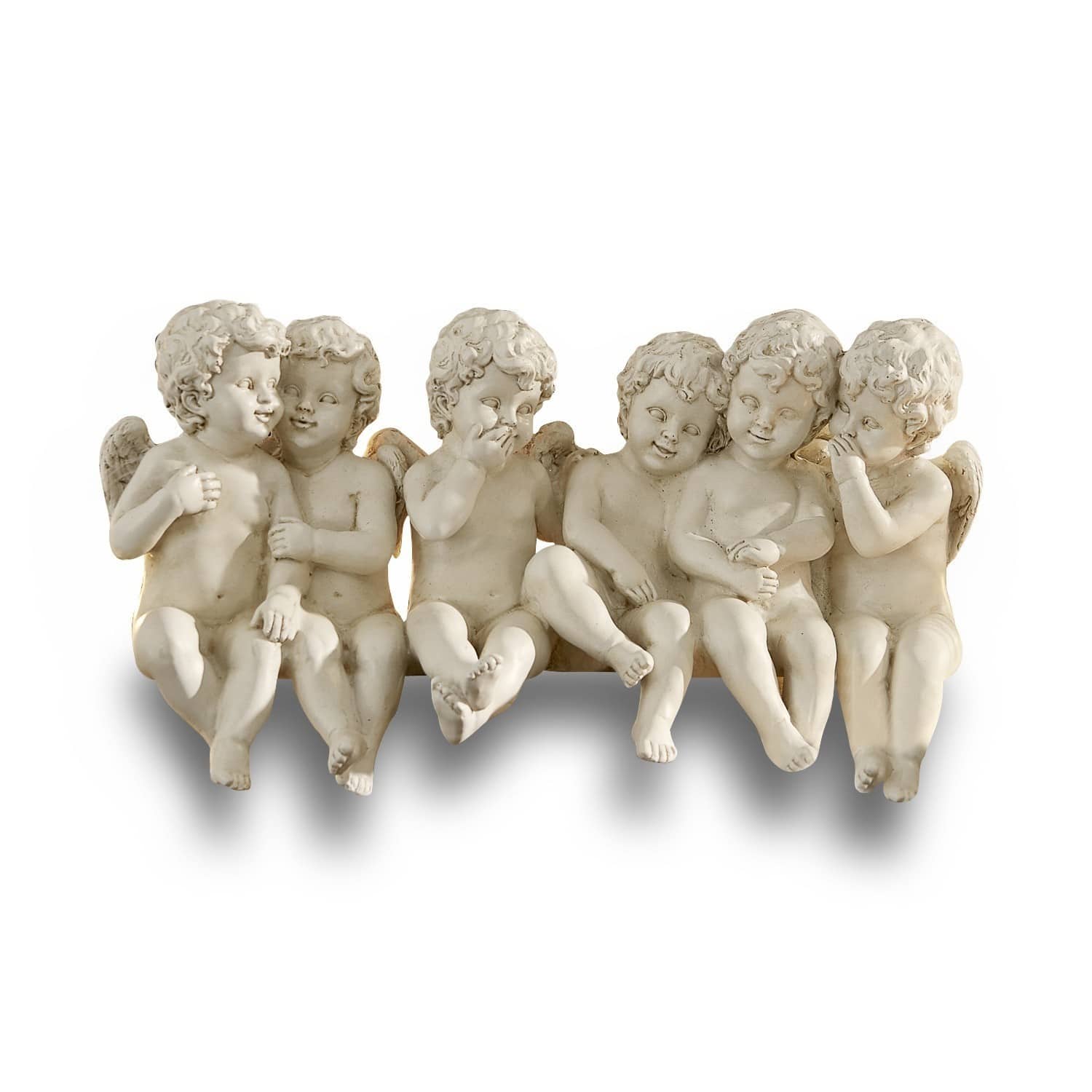 Engel Léon Dekorative Figurengruppe aus beiger Resin mit sechs Engeln, Innen- und Gartendekor