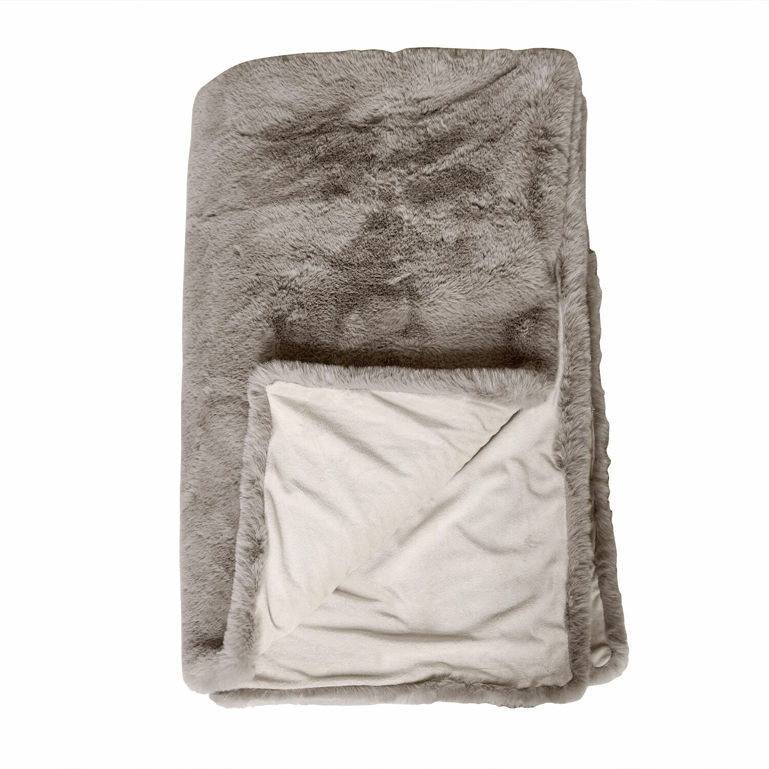 Plaid Brisvento Weiche Decke aus grauem Kunstfell und cremefarbenem Fleece, ideal für Wohnzimmer und Schlafzimmer