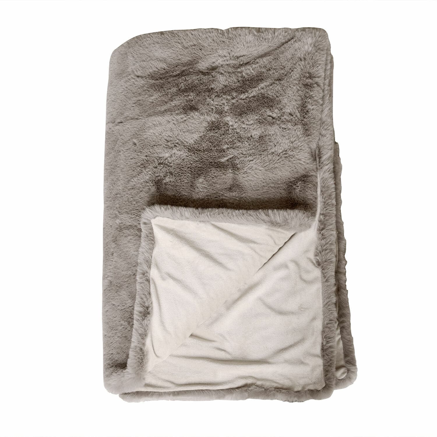 Plaid Brisvento Weiche Decke aus grauem Kunstfell und cremefarbenem Fleece, ideal für Wohnzimmer und Schlafzimmer