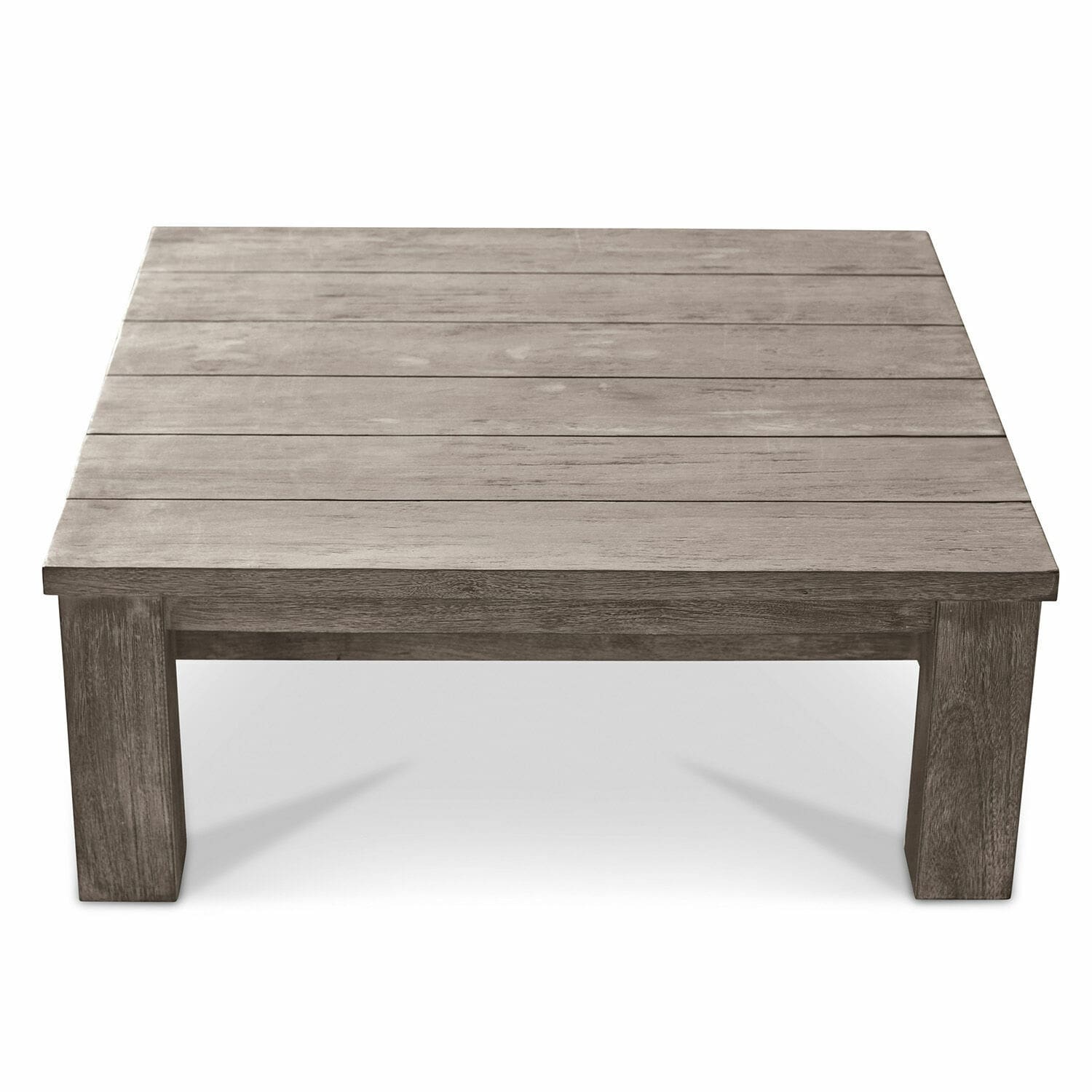 Couchtisch Malden Niedriger quadratischer Couchtisch aus grauem Holz für Wohnzimmer und Garten