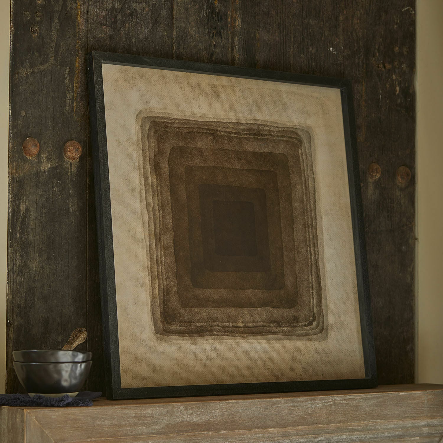 Bild Zayden Dekoratives Bild mit geometrischem Muster in Brauntönen auf beigem Hintergrund, moderne Wanddekoration