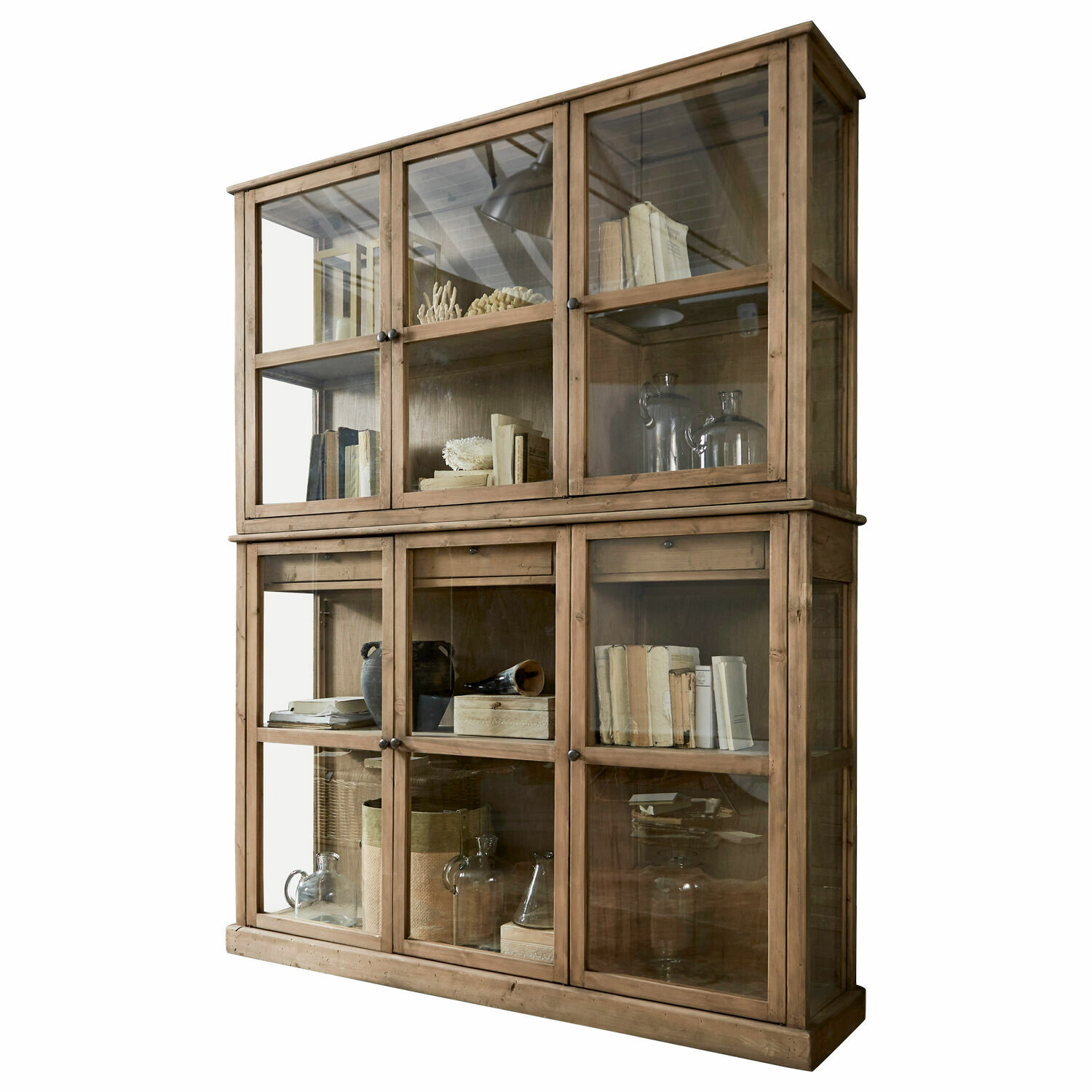 Schrank Blaise Großer Holzvitrinenschrank mit Glastüren und Regalen für Bücher und Dekorationen