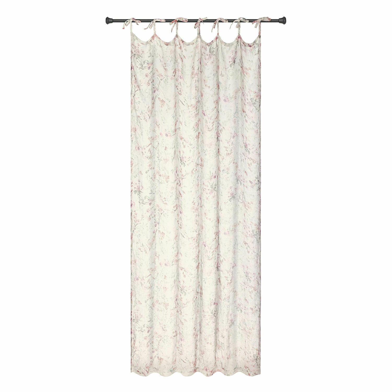 Gardine Dulciette Leichter Baumwollvorhang in Creme mit zartem rosa Blumenmuster für stilvolle Fensterdekoration