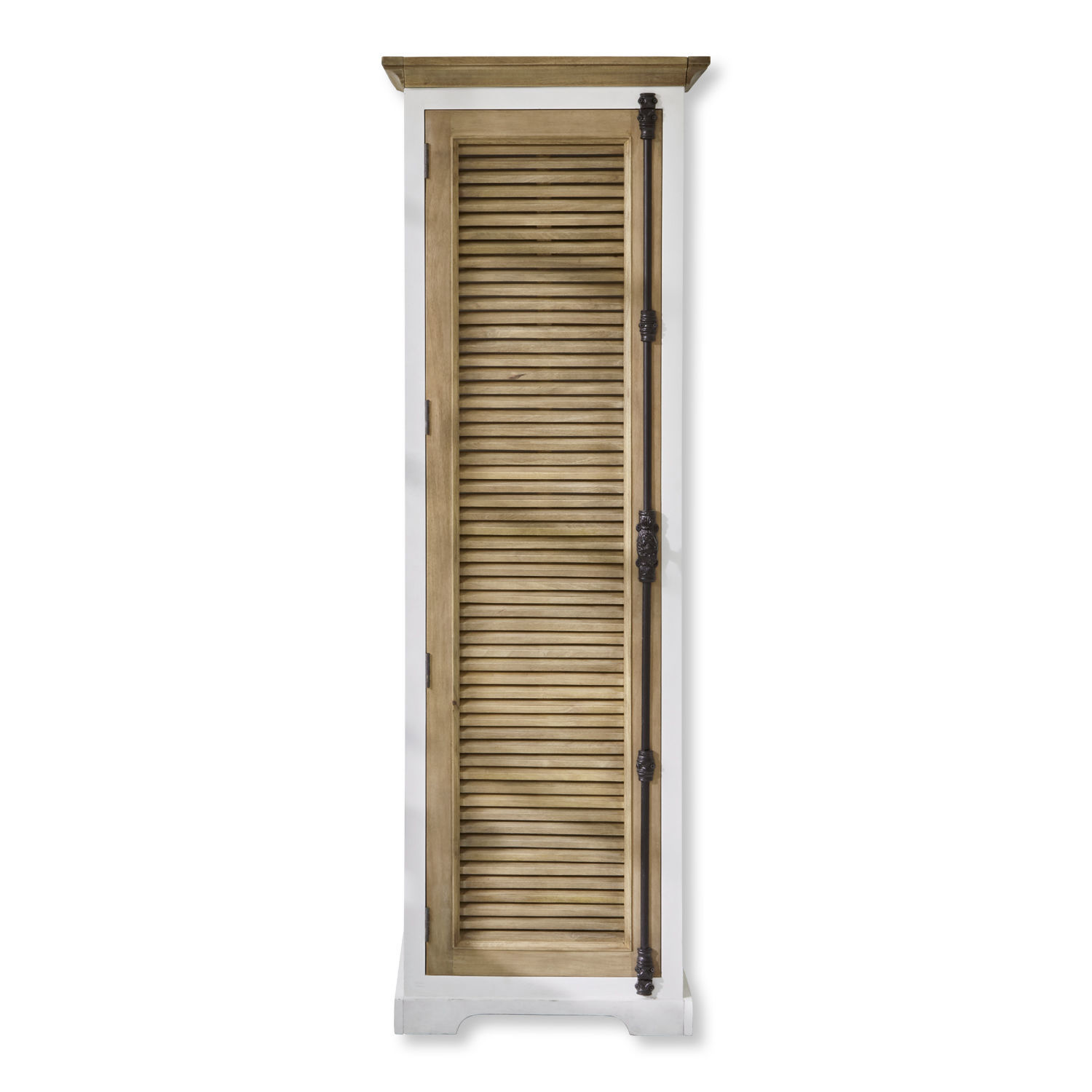 Schrank Daviau Schmaler Holzschrank mit weißem Rahmen und naturfarbenem Lamellentür-Front, Aufbewahrungsmöbel
