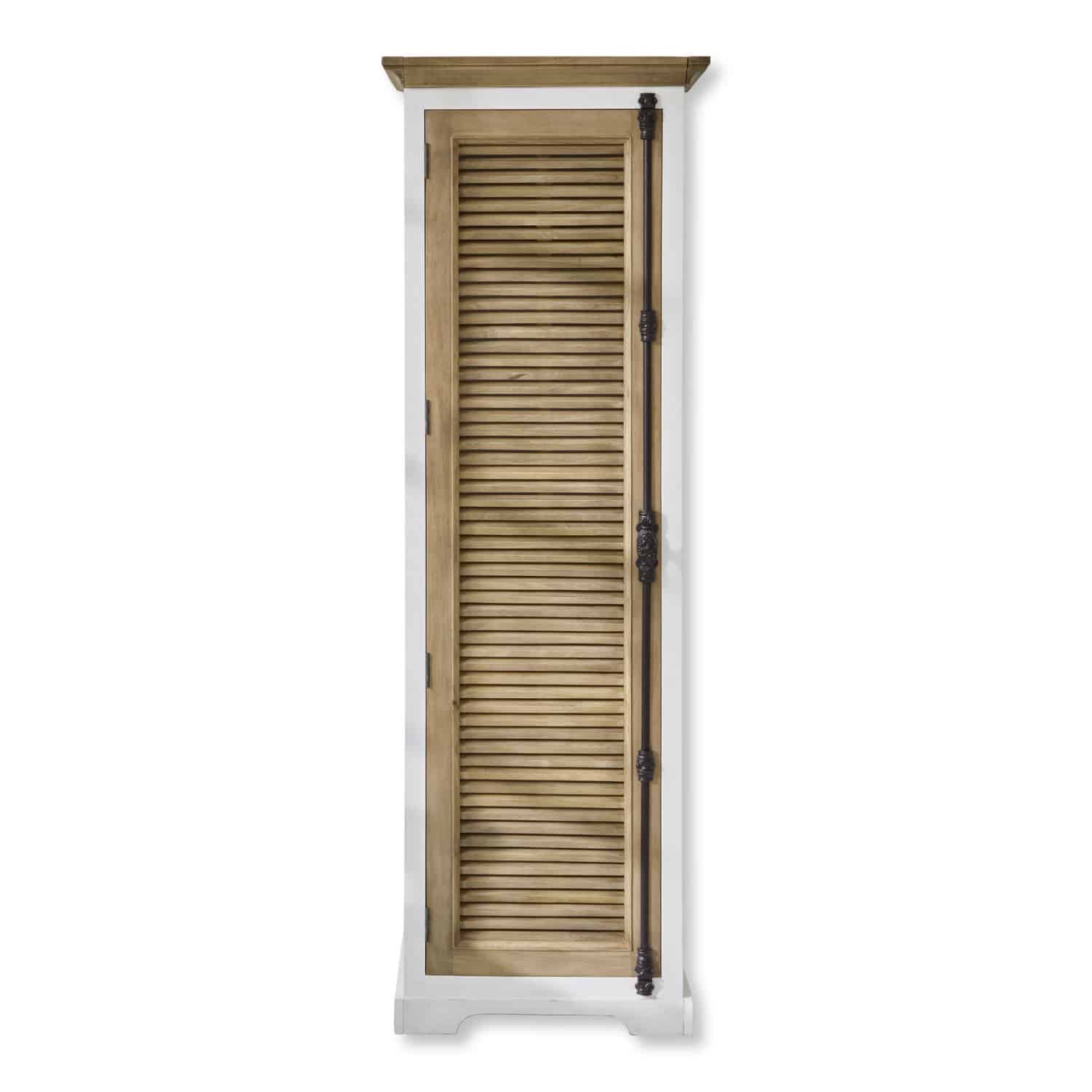 Schrank Daviau Schmaler Holzschrank mit weißem Rahmen und naturfarbenem Lamellentür-Front, Aufbewahrungsmöbel