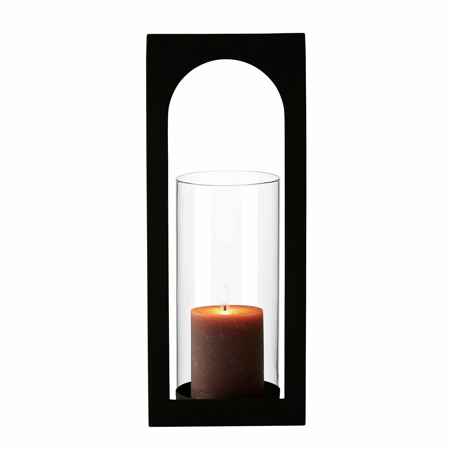 Wandkerzenhalter Maidis Schwarze Metalllaterne mit klarem Glas und brauner Kerze für Wohnraumdekoration