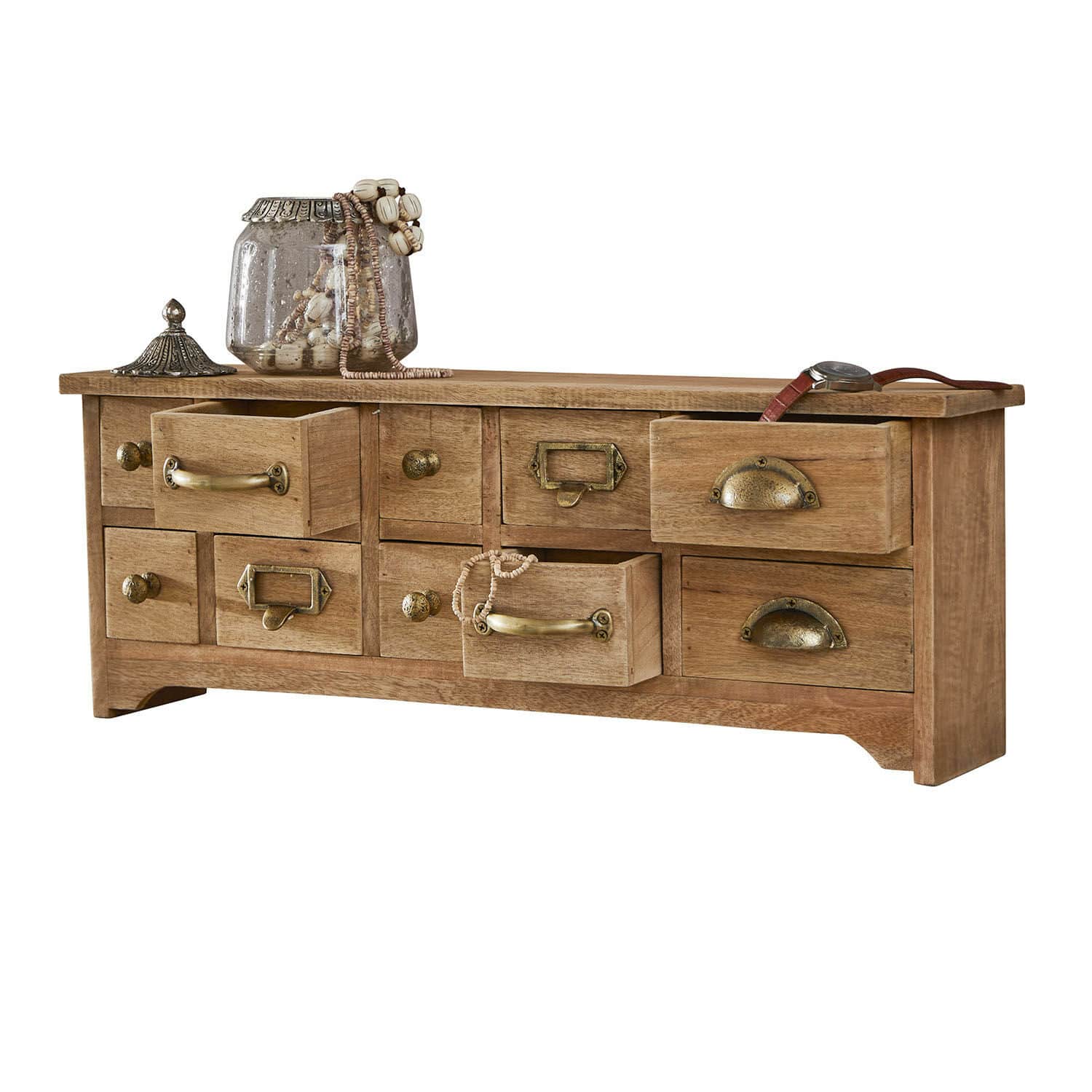 Organizer Lhomme Holzkommode mit mehreren Schubladen und messingfarbenen Metallgriffen, dekorativer Stil
