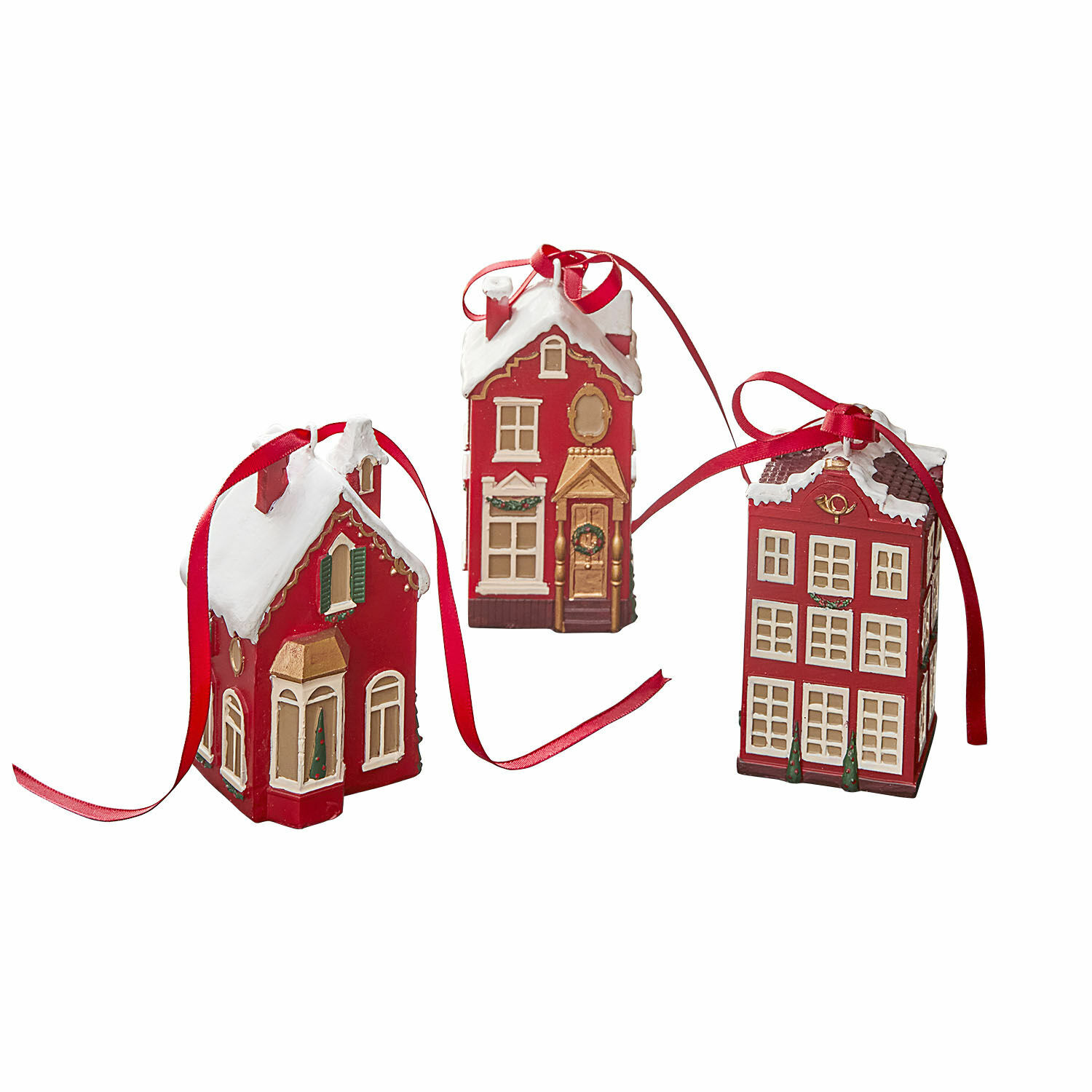 Anhänger 3er Set Aravyn Set aus drei roten Hausanhängern mit weißem Dach und rotem Band als Weihnachtsbaumschmuck