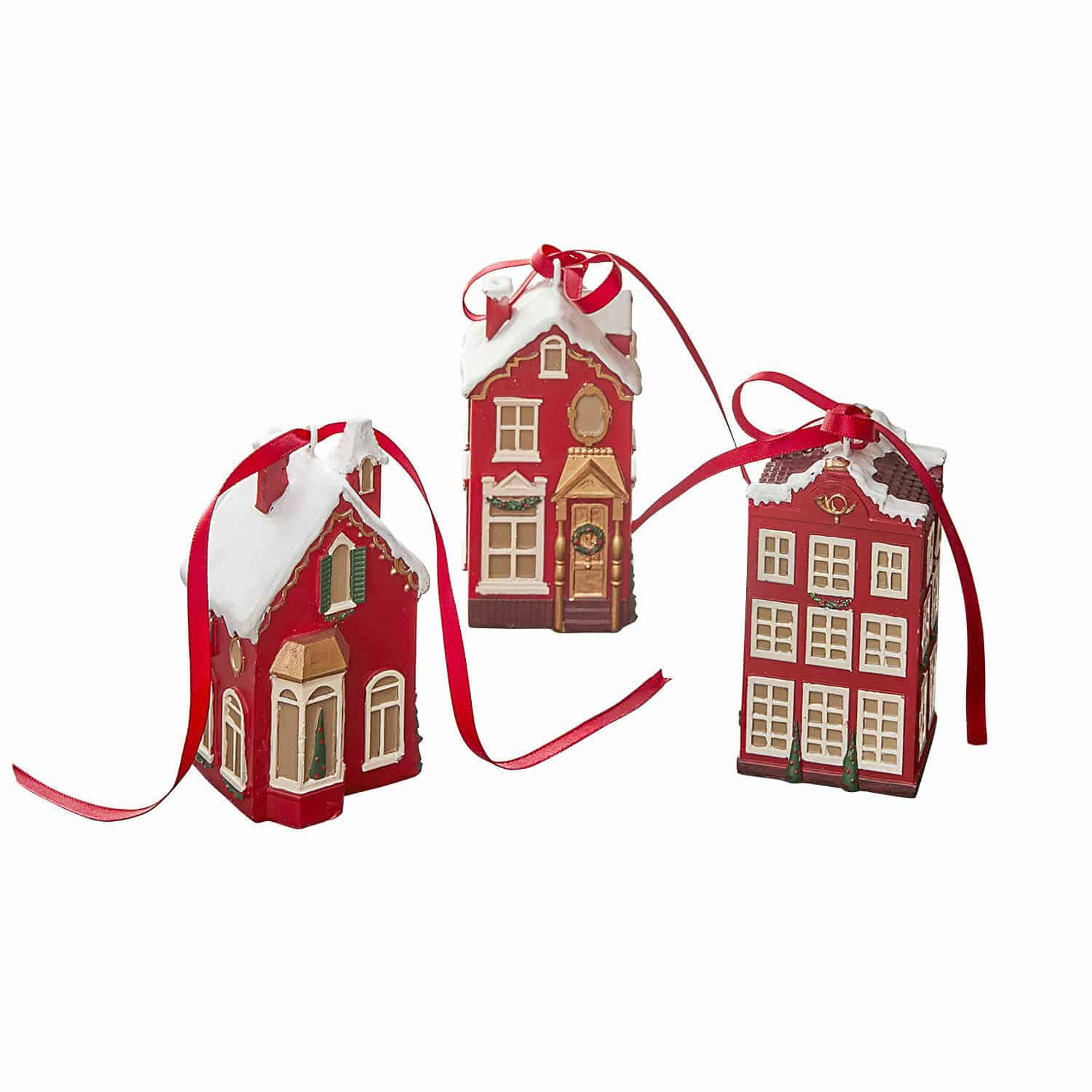 Anhänger 3er Set Aravyn Set aus drei roten Hausanhängern mit weißem Dach und rotem Band als Weihnachtsbaumschmuck