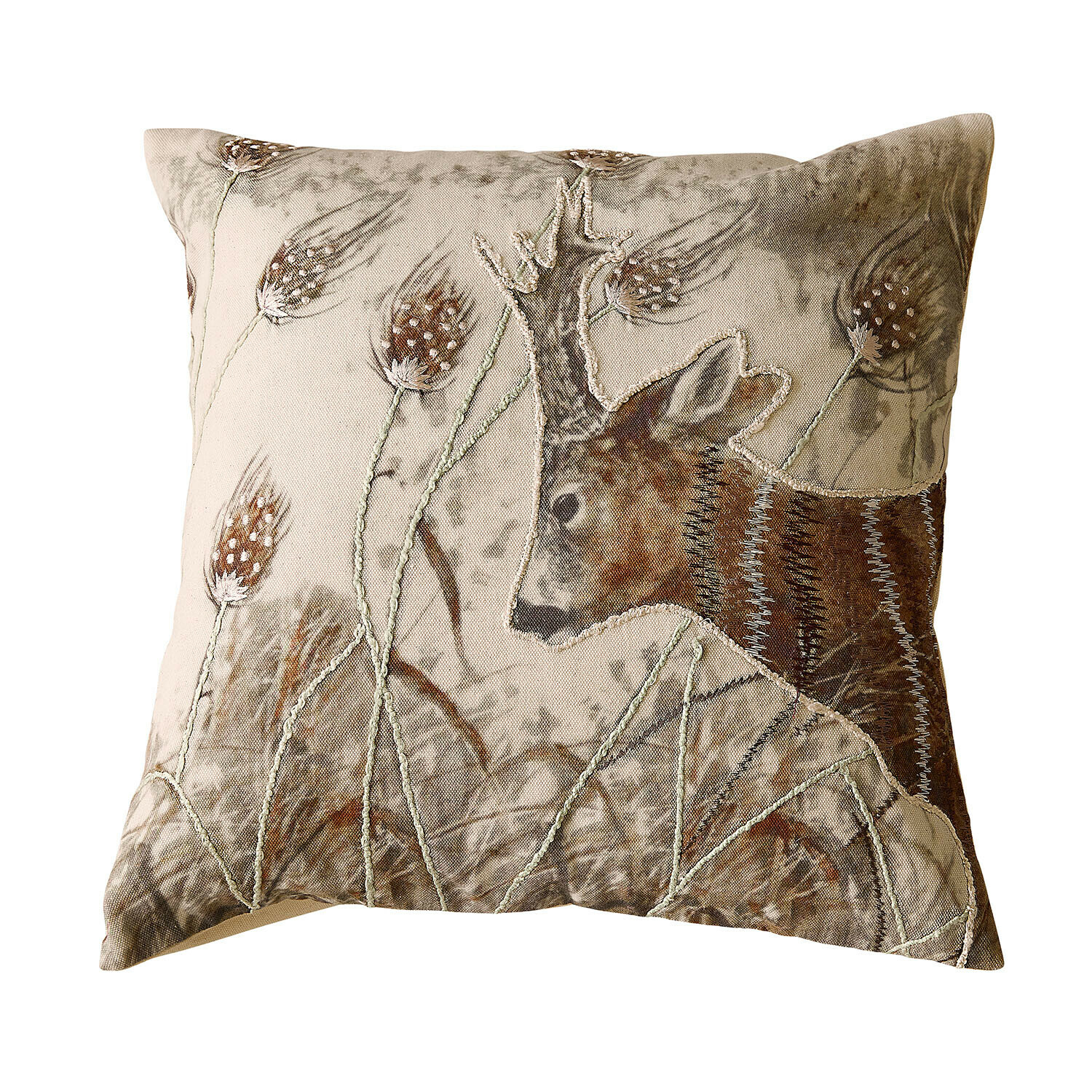 Kissenhülle Trenaya Beige Baumwollkissen mit Hirsch- und Grasmotiv, dekoratives Naturdesign für Wohnzimmer