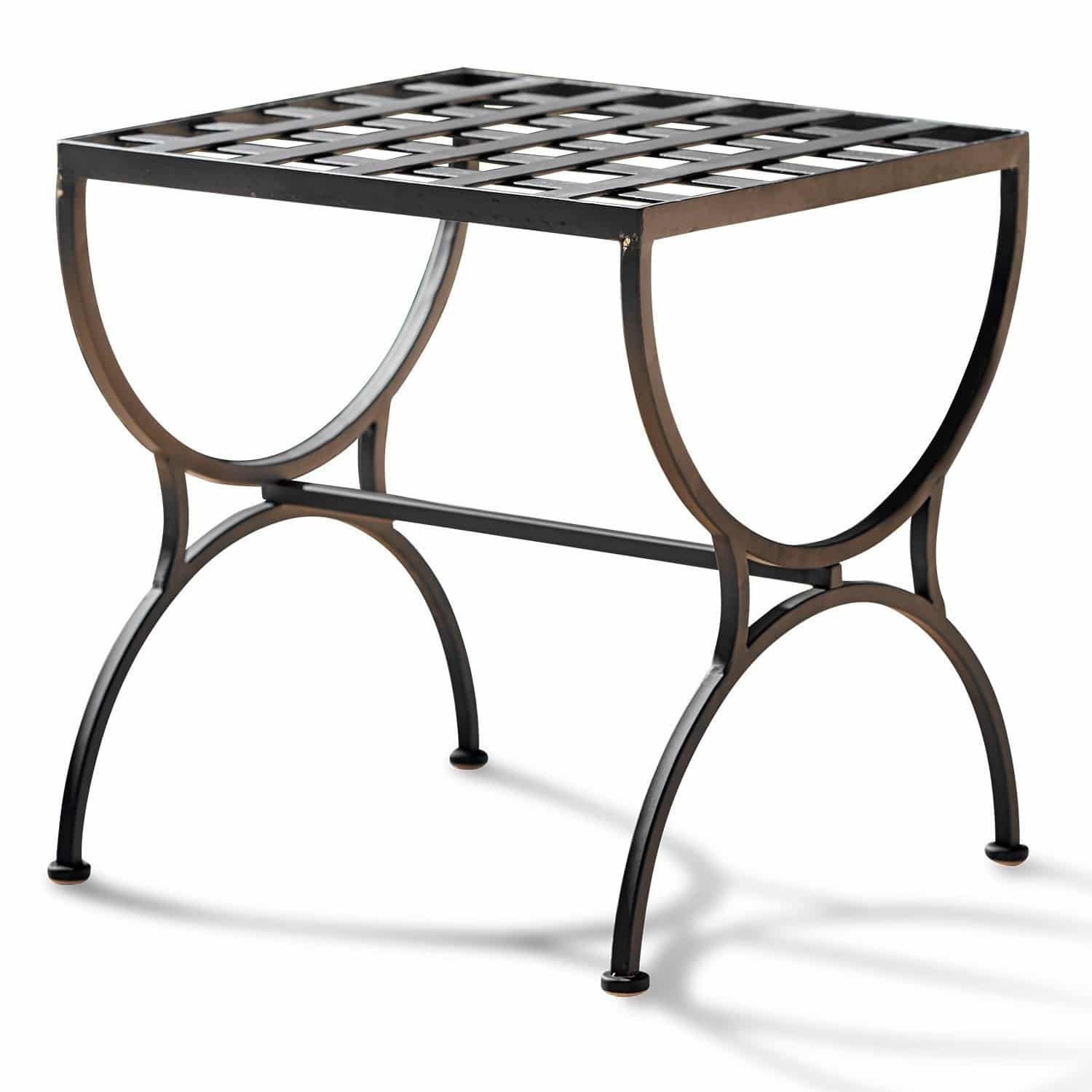 Hocker Terell Schwarzer Metalltisch mit geometrischem Muster auf der Tischplatte, moderner Wohnzimmertisch