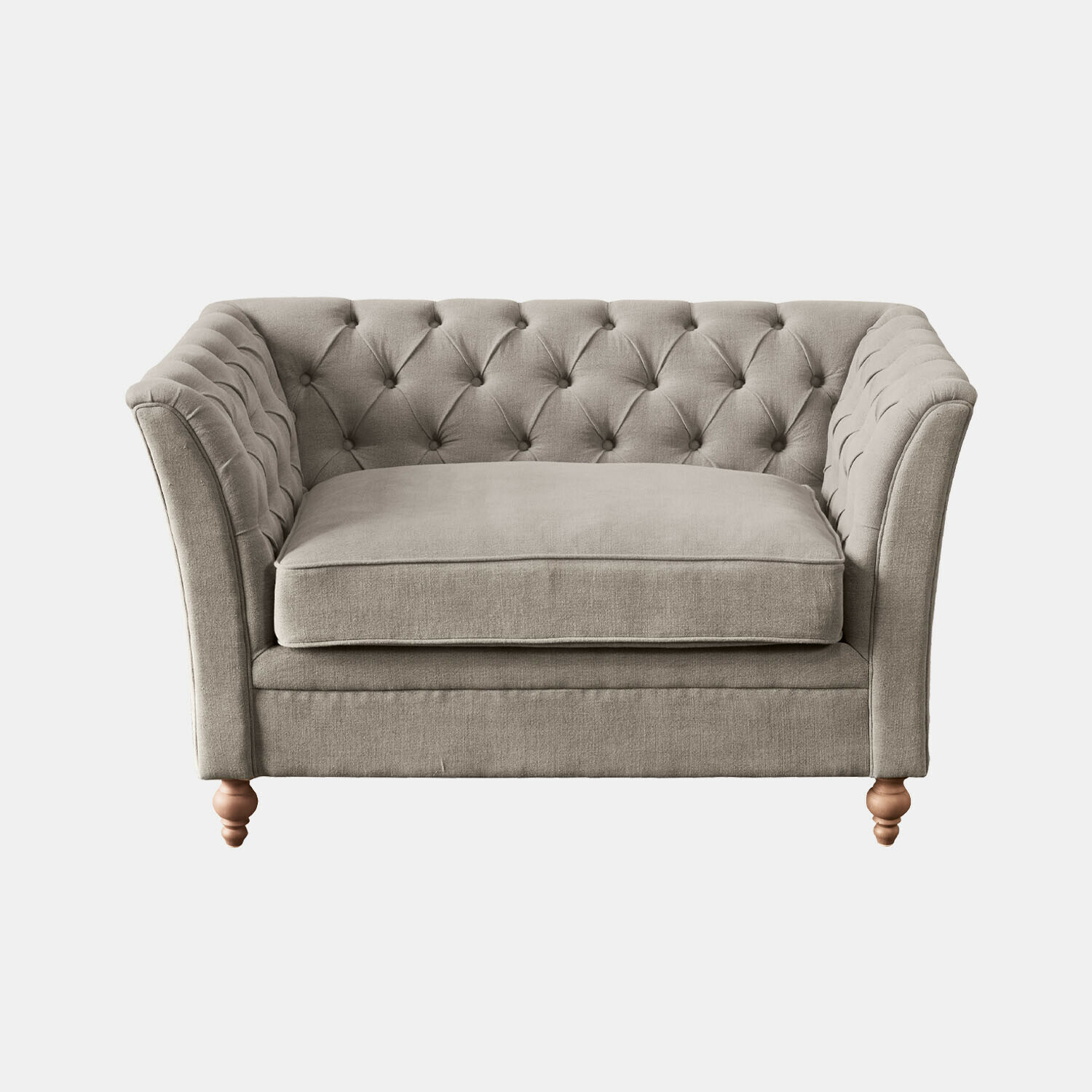grau Grau bezogenes Sofa mit gesteppter Rückenlehne und Holzbeinen, bequemes Wohnzimmermöbel