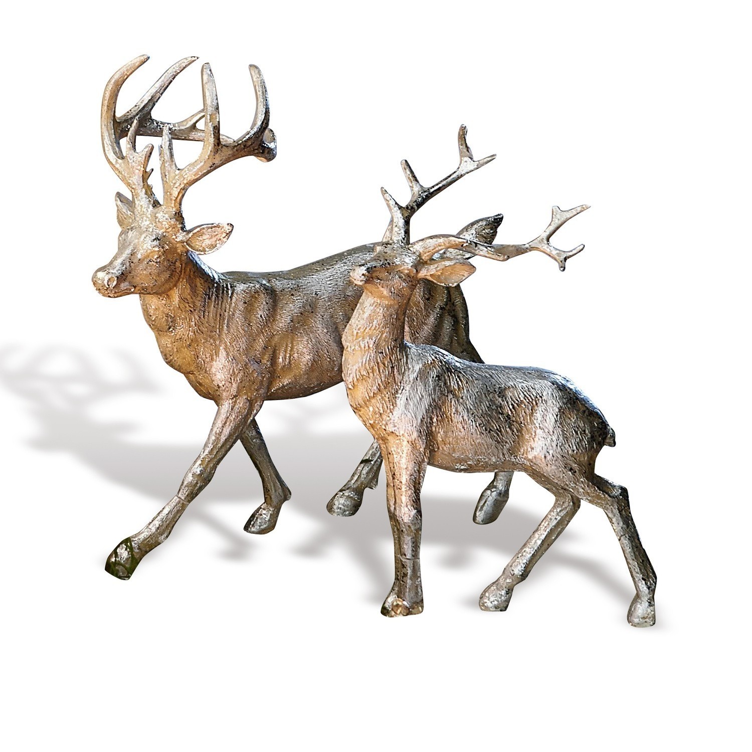 Hirsche 2er Set Rudy & Son Zwei braune Metallfiguren von Hirschen als dekorative Wohn- und Gartendekoration