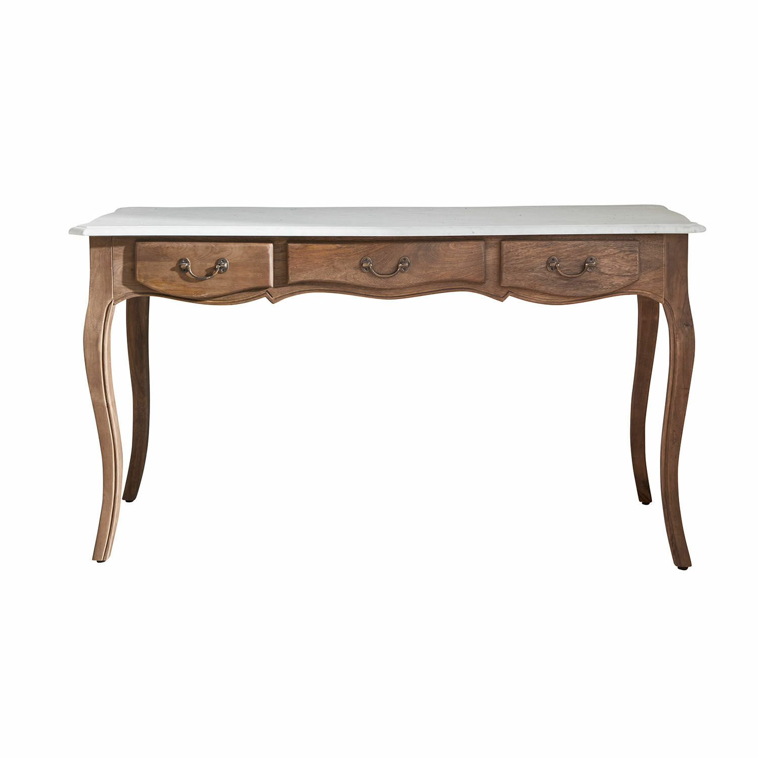 Schreibtisch Whittlesey Klassischer Schreibtisch mit Holzgestell und weißer Marmorplatte, elegantes Möbelstück