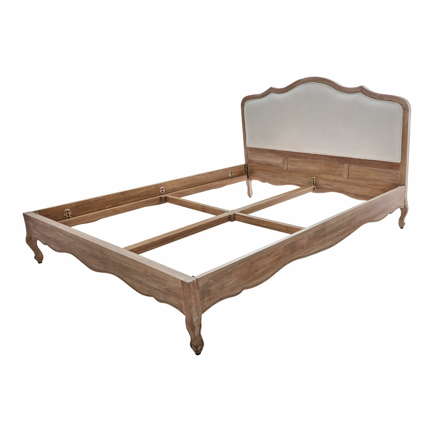 braun/weiß Bett Serravalle aus braunem Holz mit weiß gepolstertem Kopfteil im eleganten Vintage-Stil