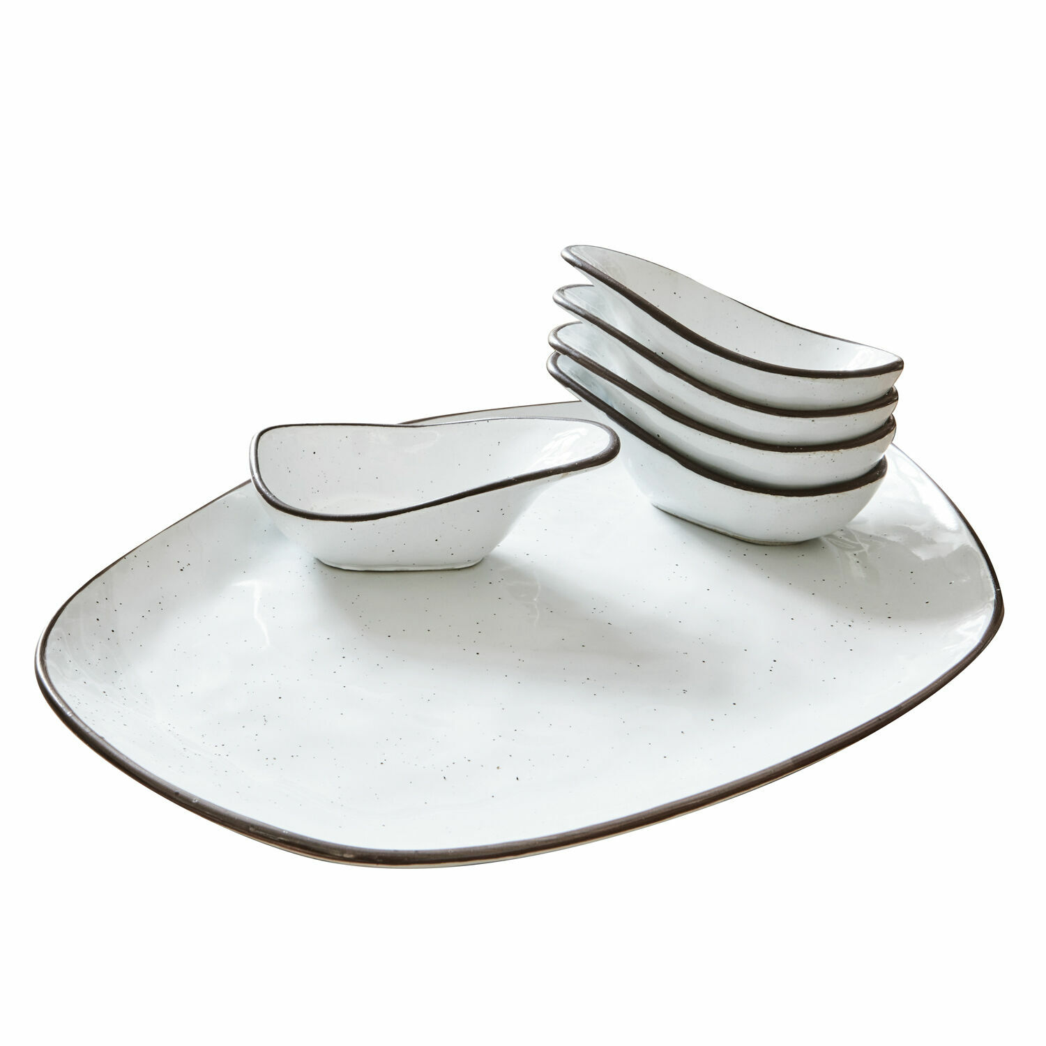 weiß 6-teiliges Set weiße Keramikschälchen Biarritz mit großem Servierteller für Snacks