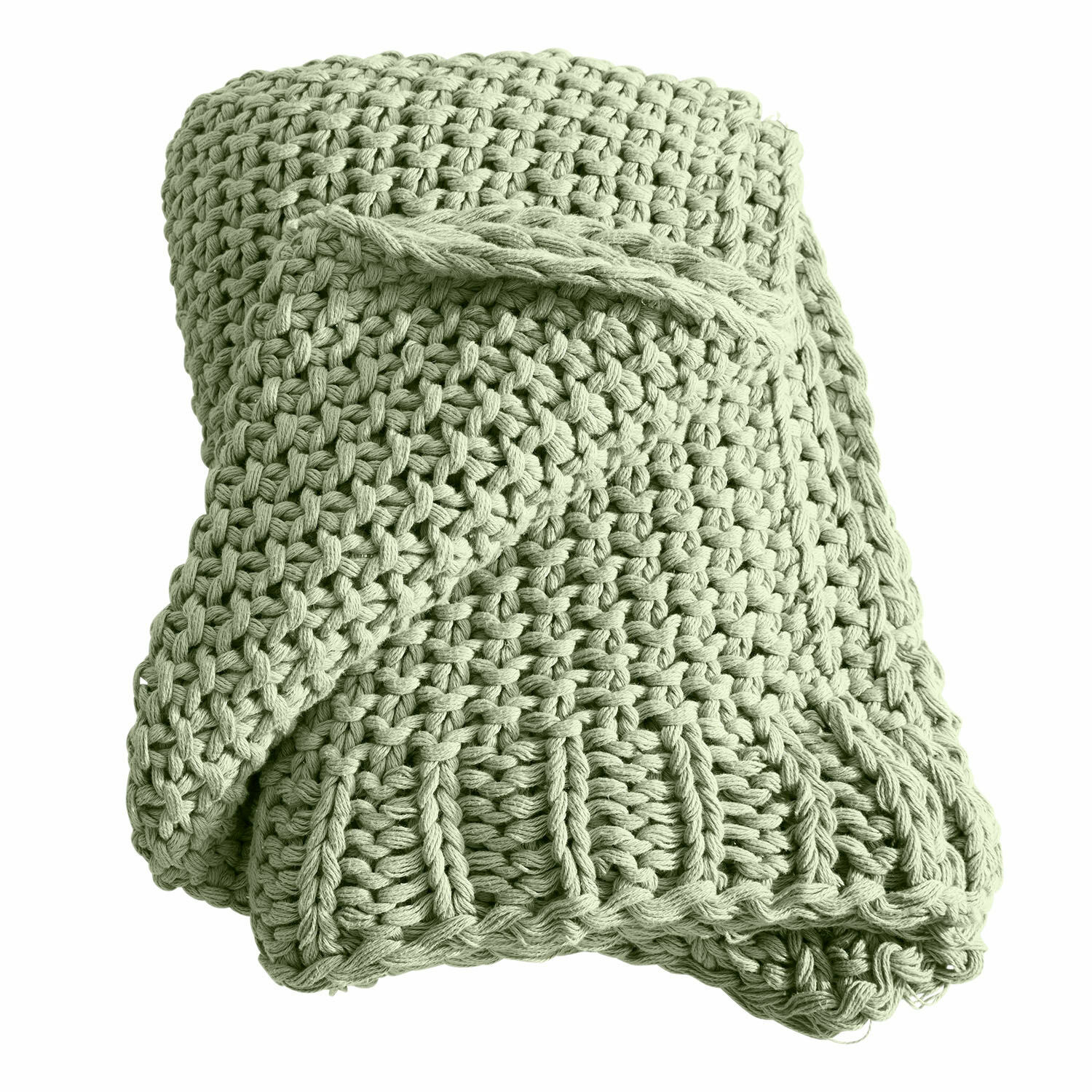 hellgrün Weicher Plaid Plixoren in Hellgrün mit grobem Strickmuster, ideal zum Dekorieren und Wärmen.