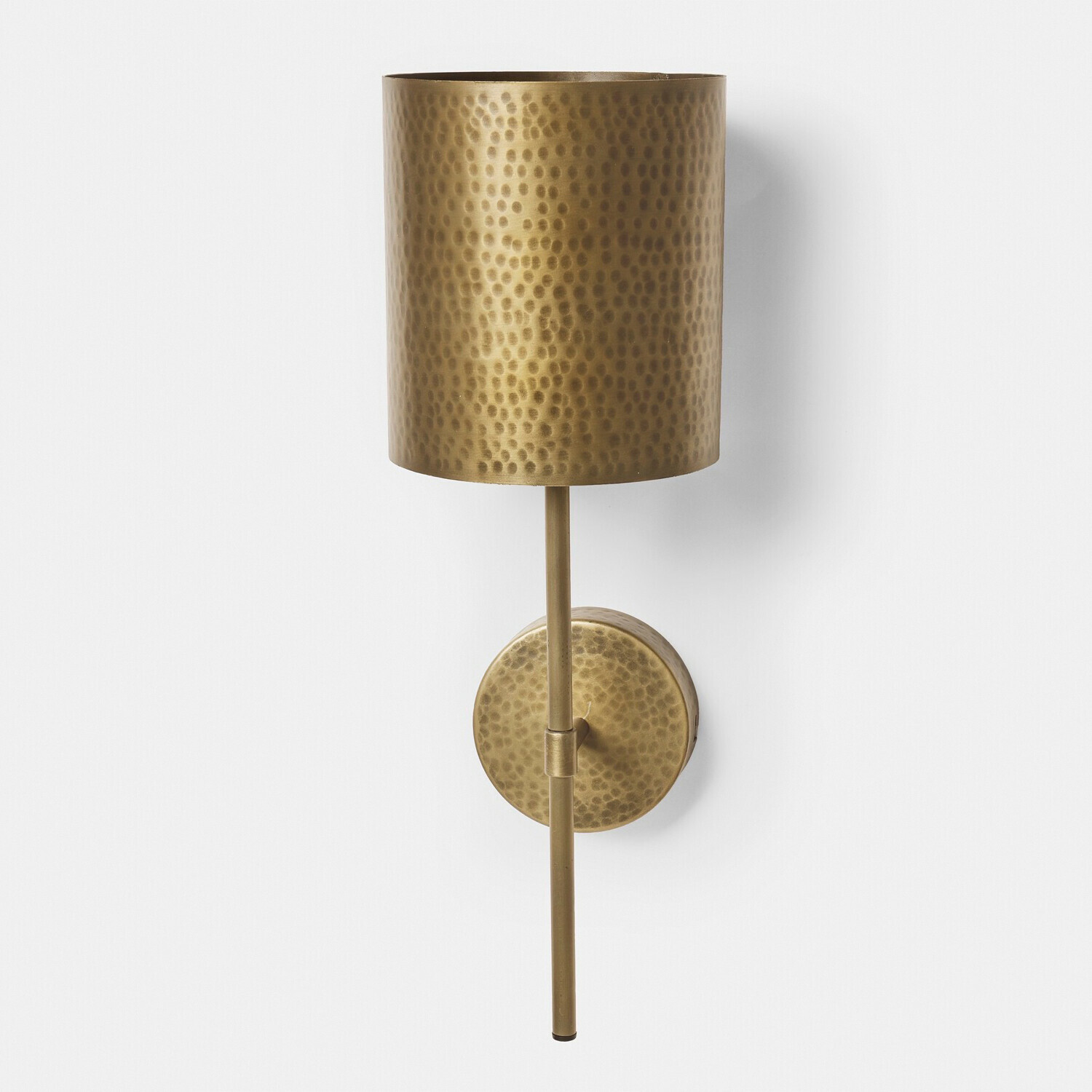 Wandlampe aus messingfarbenem Metall mit gehämmerter Oberfläche, dekorative Wandleuchte