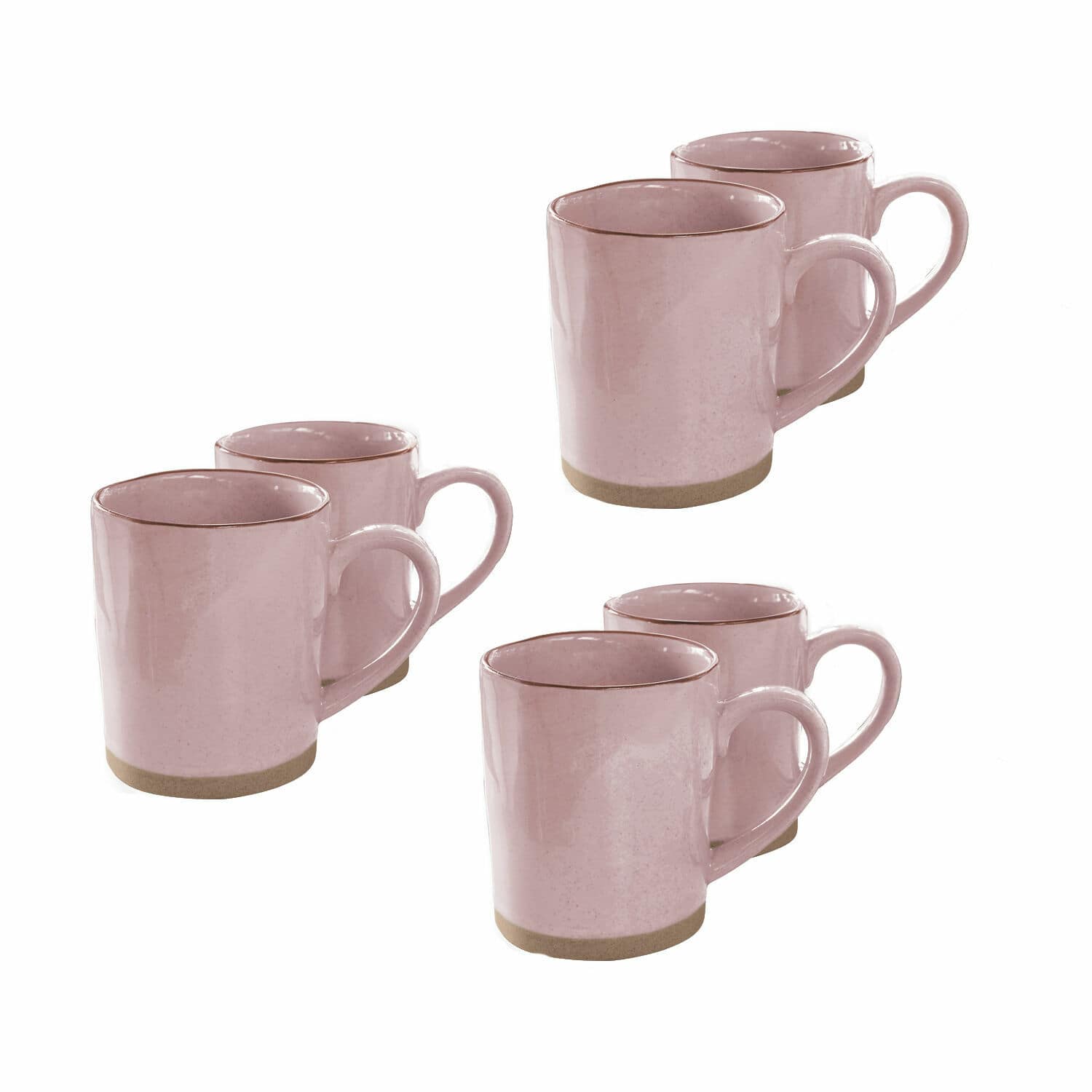 Tasse 6er Set Biarré Set aus sechs rosa Keramiktassen mit Henkel und beigem Boden für Kaffee und Tee