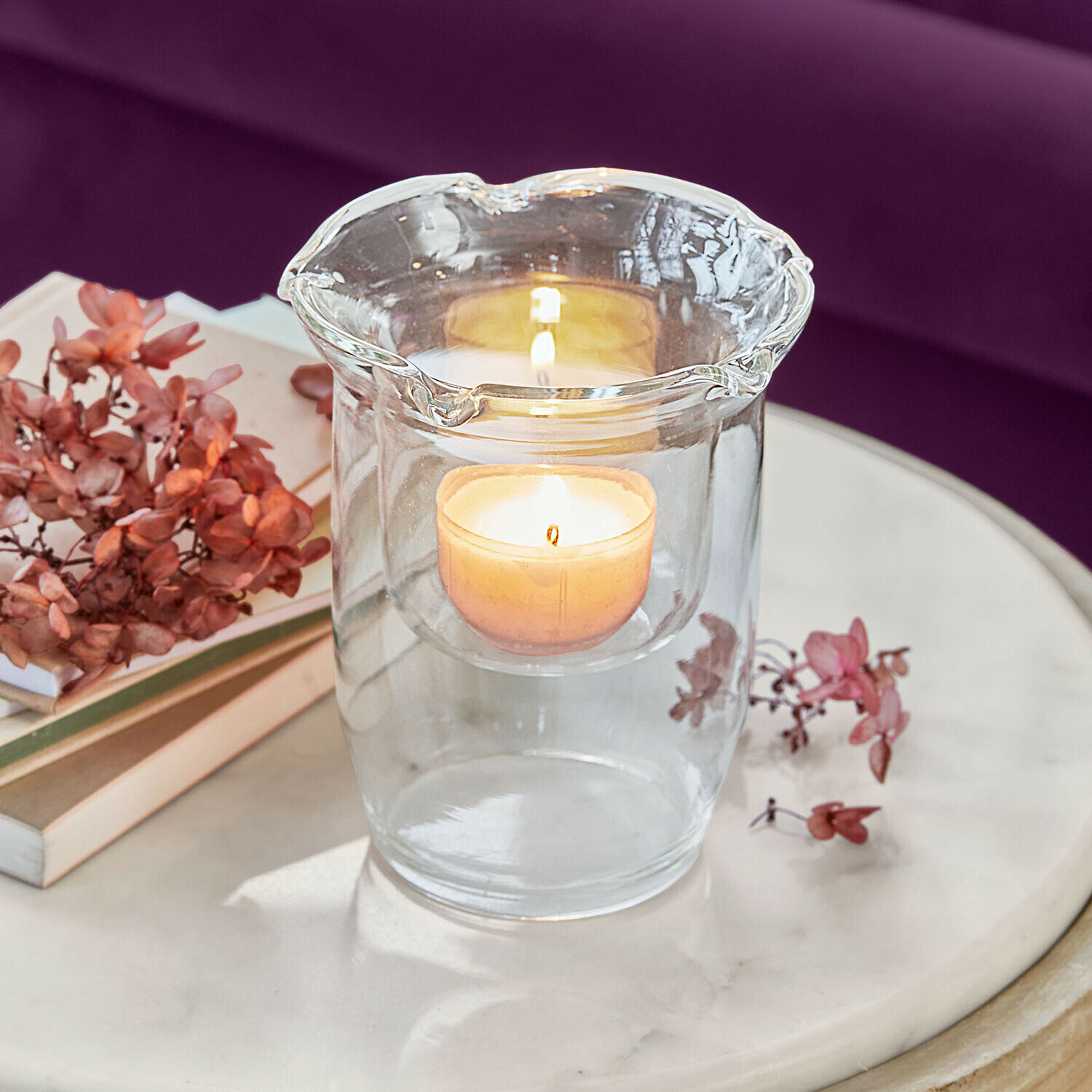 Windlicht Bellevoire Glas-Teelichthalter aus klarem Glas mit doppelwandigem Design, stilvolle Tischdekoration
