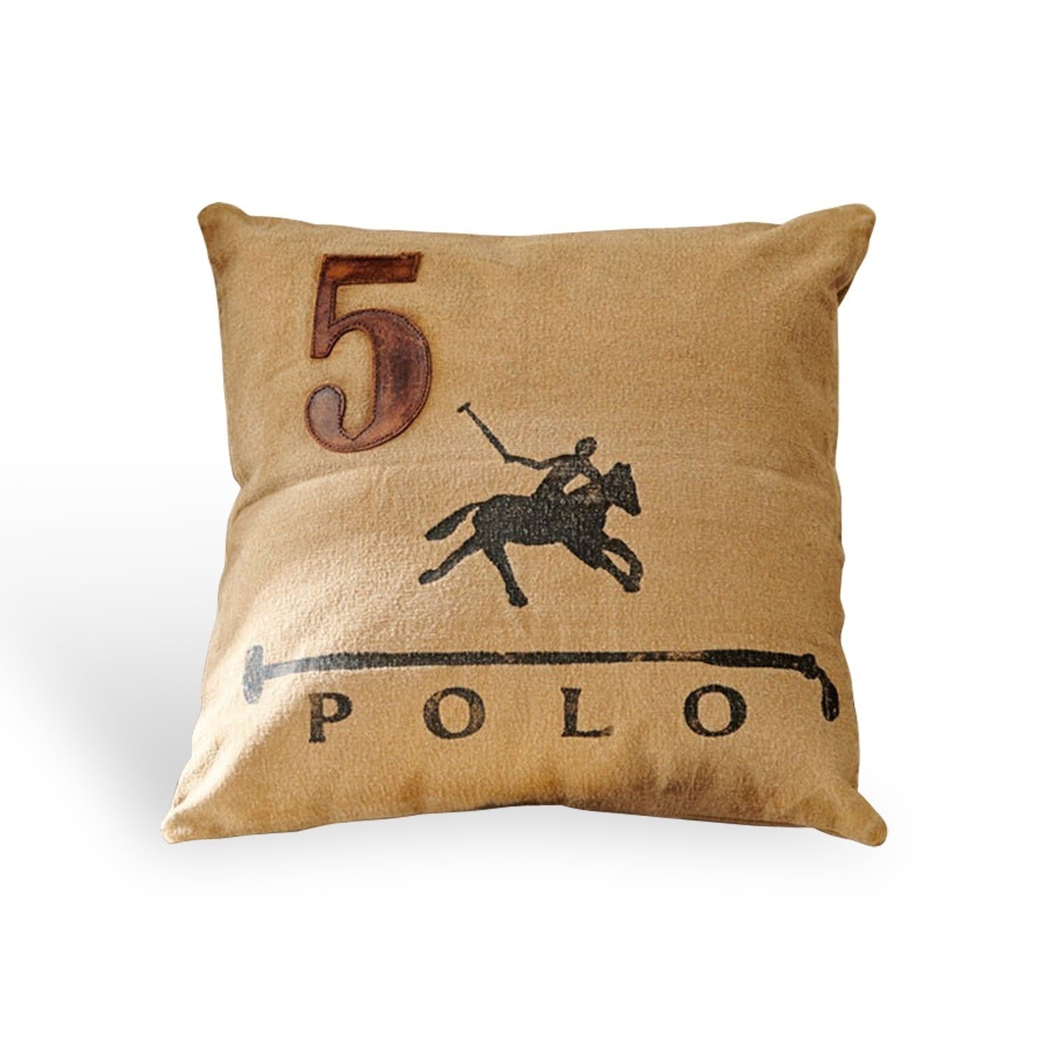 Kissen Horse Beiges Dekokissen mit Polo-Reiter-Motiv und Zahl 5, weiches Material für Wohnzimmer