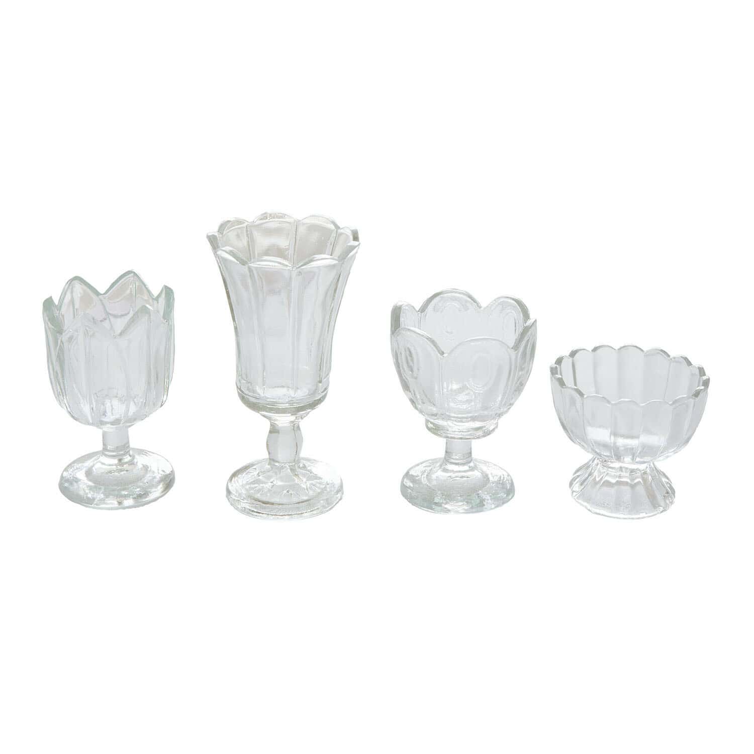 Windlicht 4er Set Amisette Set aus vier transparenten Glas-Kerzenhaltern in verschiedenen Formen und dekorativen Mustern