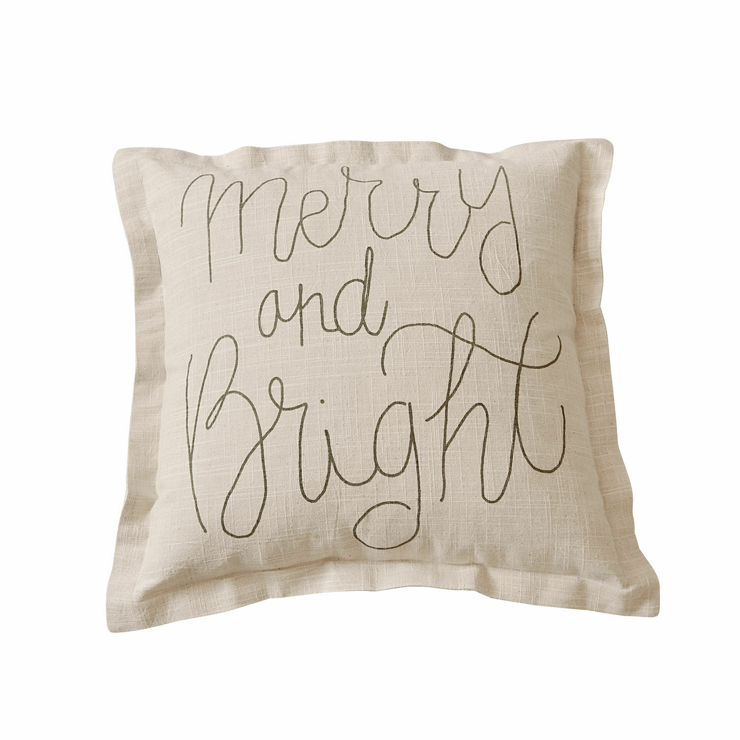 Kissenhülle Torvenna Beige Leinenkissen mit Schriftzug Merry and Bright, dekorativ für festliche Wohnakzente