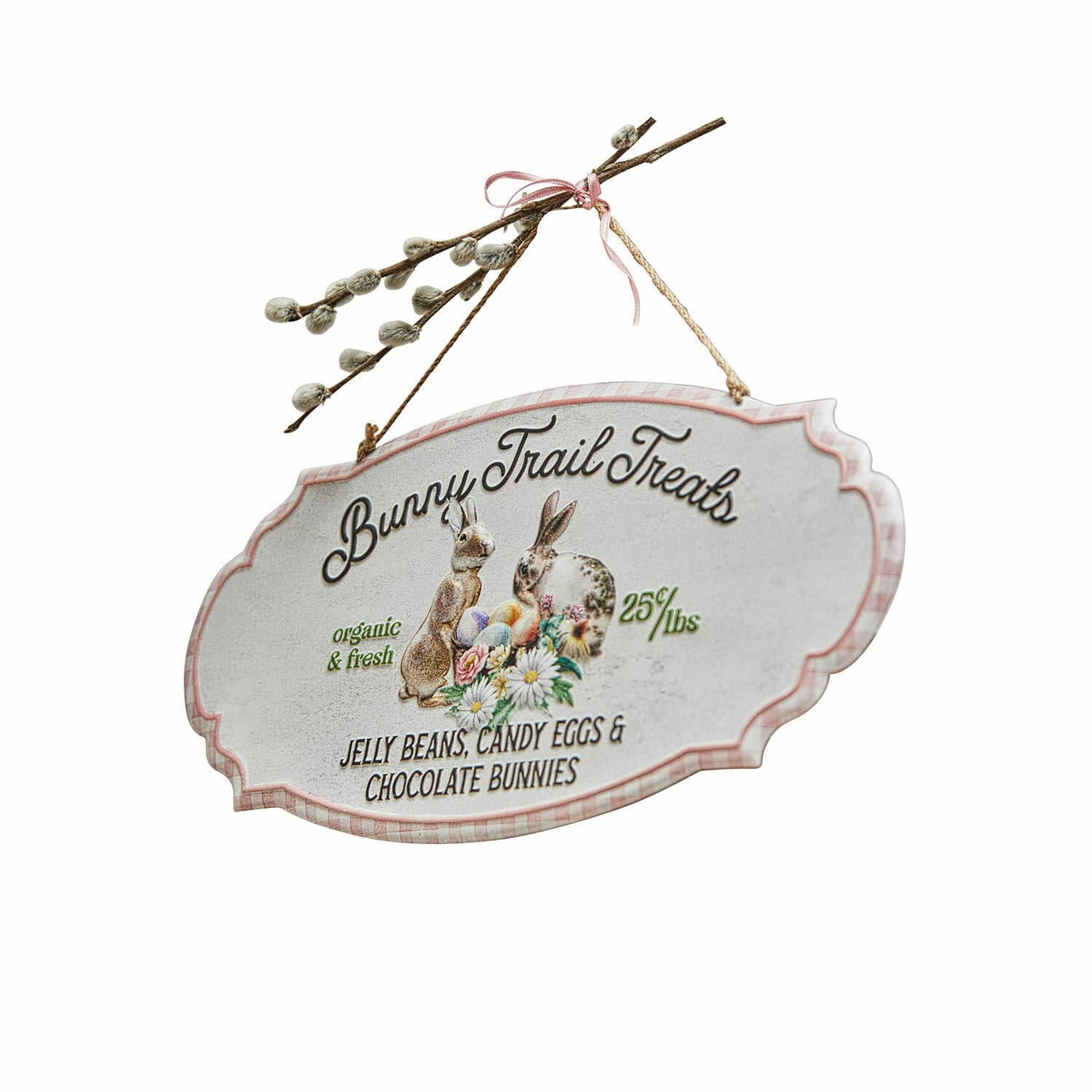 Deko-Schild Bunny Trail Dekoratives Schild Bunny Trail Treats mit Hasen und Ostereiern für österliche Dekoration