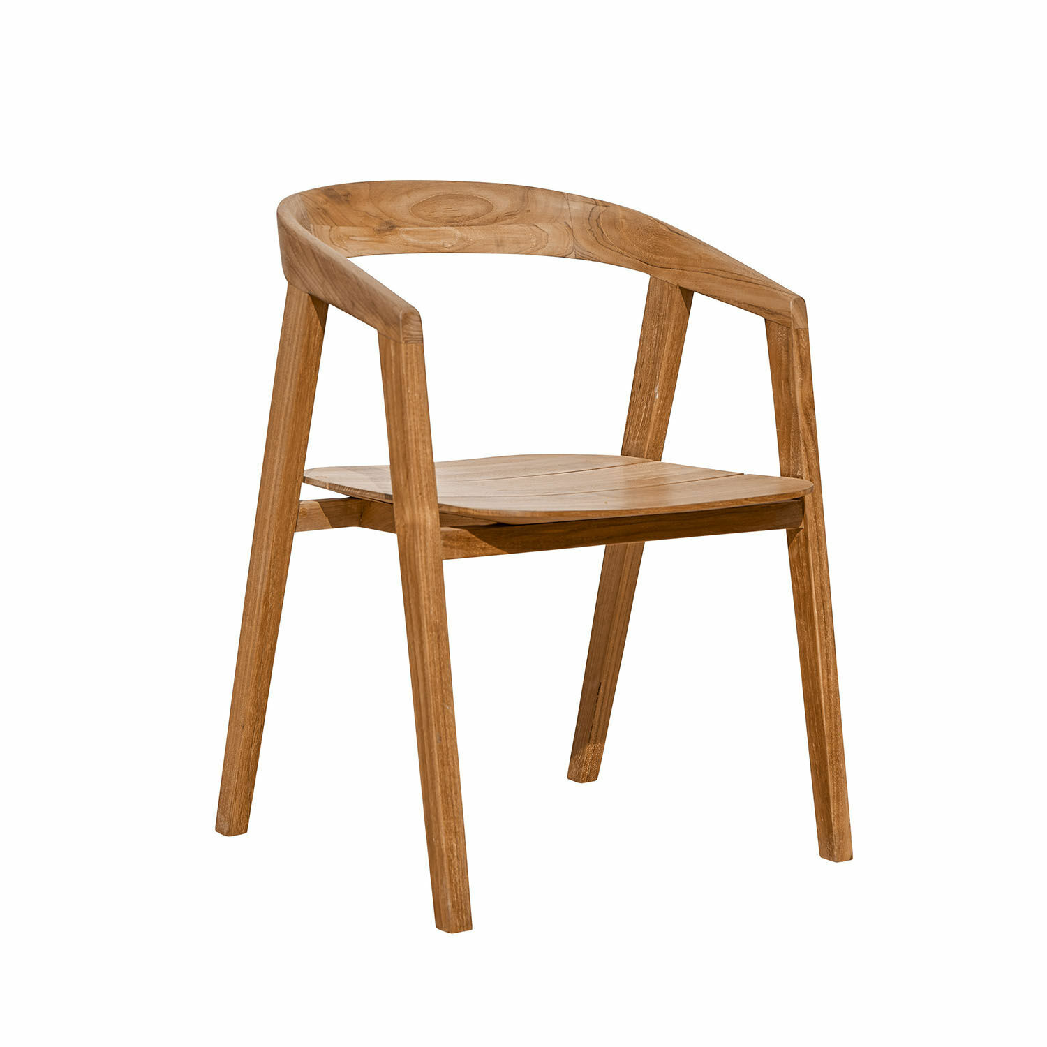 Stuhl Saulny Stuhl aus natürlichem Teakholz mit rundem Rücken und geraden Beinen für modernes Wohnen