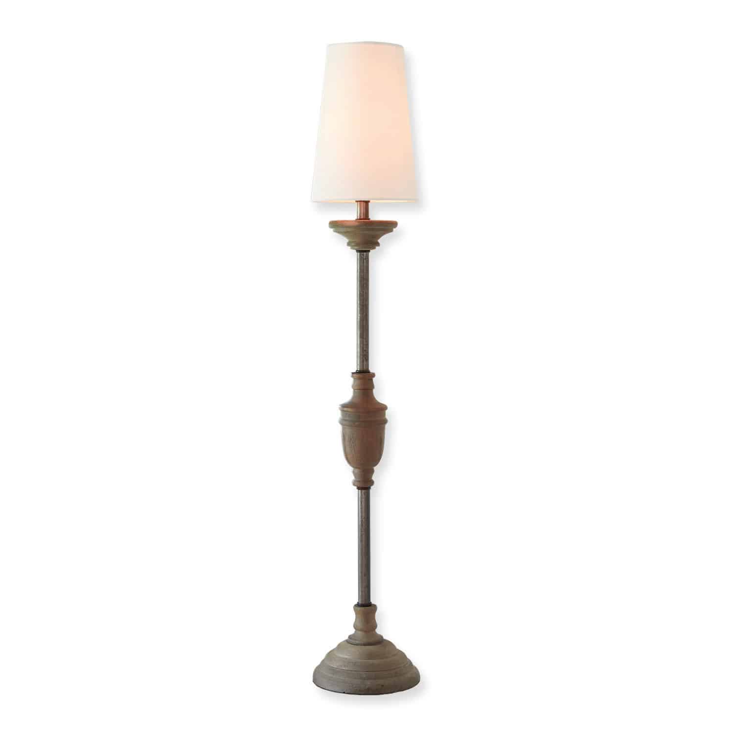 Tischlampe Caylus Stehlampe mit weißem Lampenschirm und vintage Holzfuß für gemütliche Wohnräume