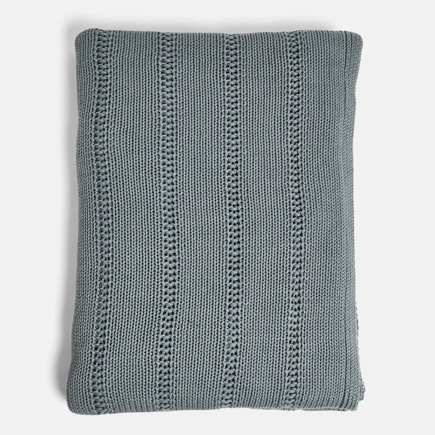 Plaid Lémeré Weiche, hellblaue Baumwoll-Strickdecke mit dekorativem Muster, ideal für Wohnzimmer und Schlafzimmer