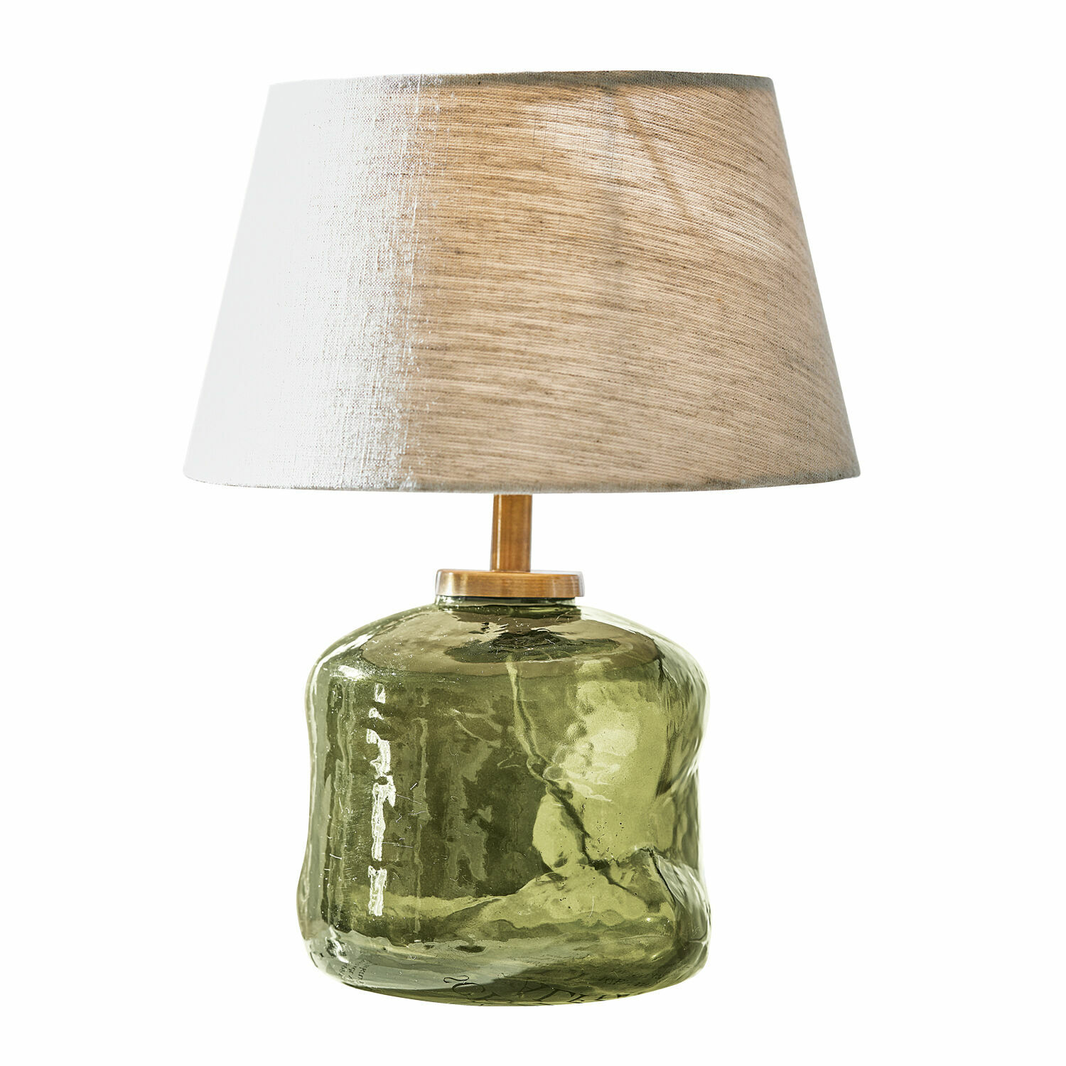 Tischlampe Rufino Tischlampe aus grünem Glas mit beigem Stoffschirm, dekorative Wohnraumbeleuchtung