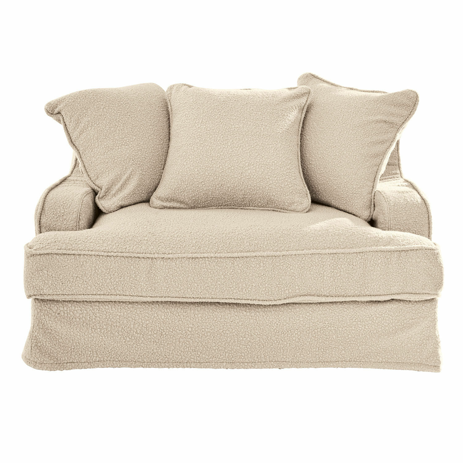 Beiges Sofa Monaco aus weichem Material mit drei Kissen, bequem für das Wohnzimmer