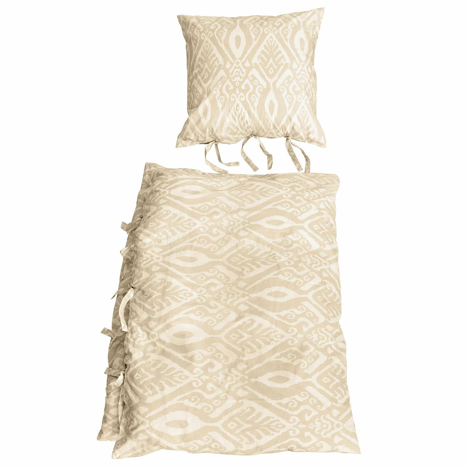 Bettwäsche Armidale Beige Baumwoll-Bettwäsche mit geometrischem Muster und Bindebändern, weich und dekorativ