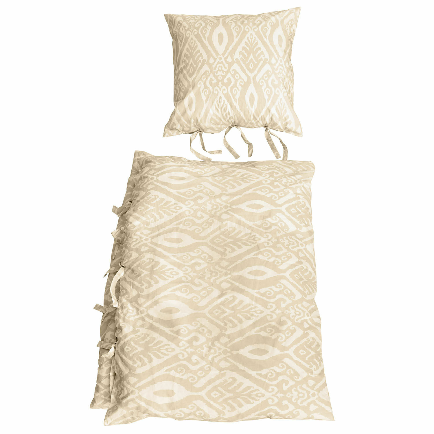 Bettwäsche Armidale Beige Baumwoll-Bettwäsche mit geometrischem Muster und Bindebändern, weich und dekorativ