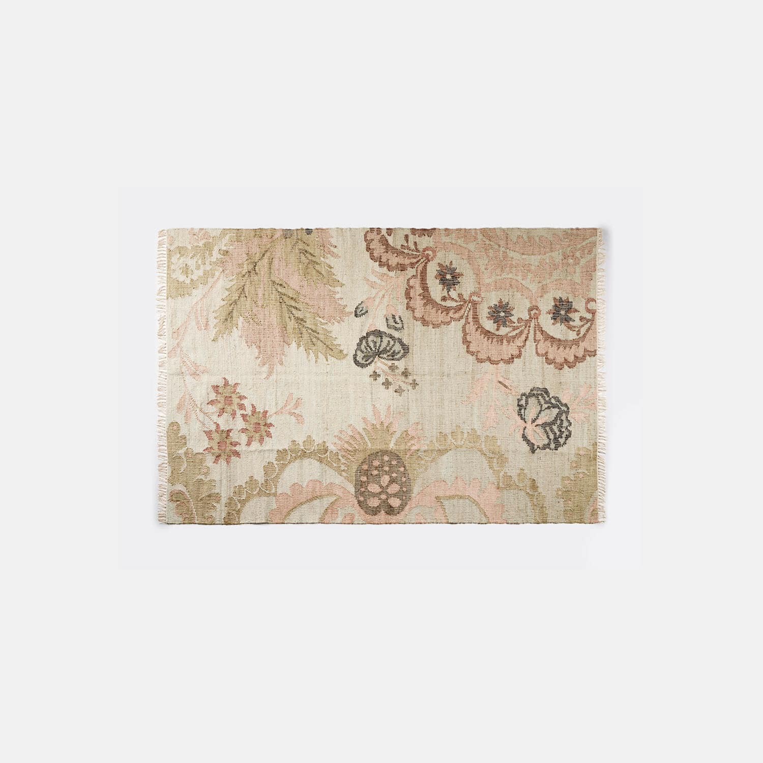 Teppich Amélorie Baumwollteppich in Beige mit rosa Blumenmuster, dekorativ und weich für Wohnzimmer