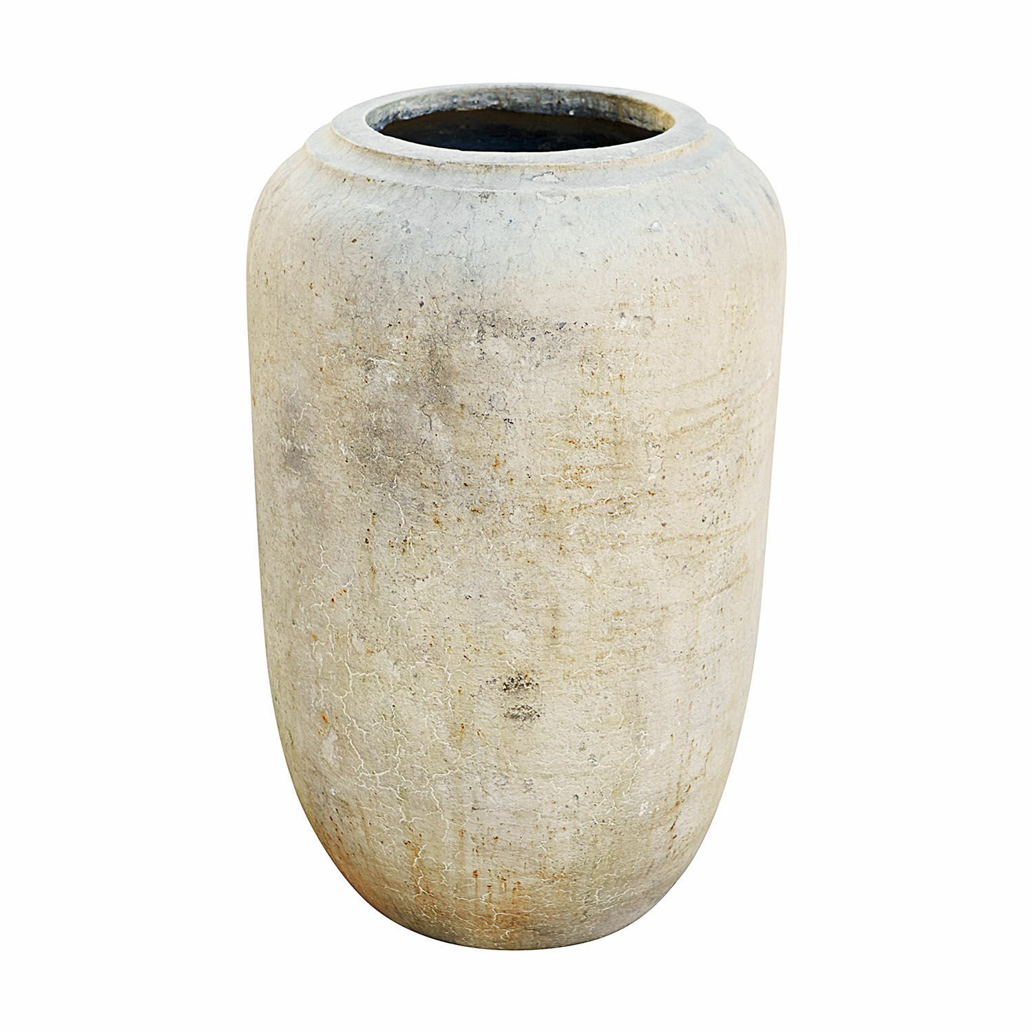 Bodenvase Xerette Große beige Keramikvase mit gealterter Oberfläche für natürliche Wohnraumdekoration