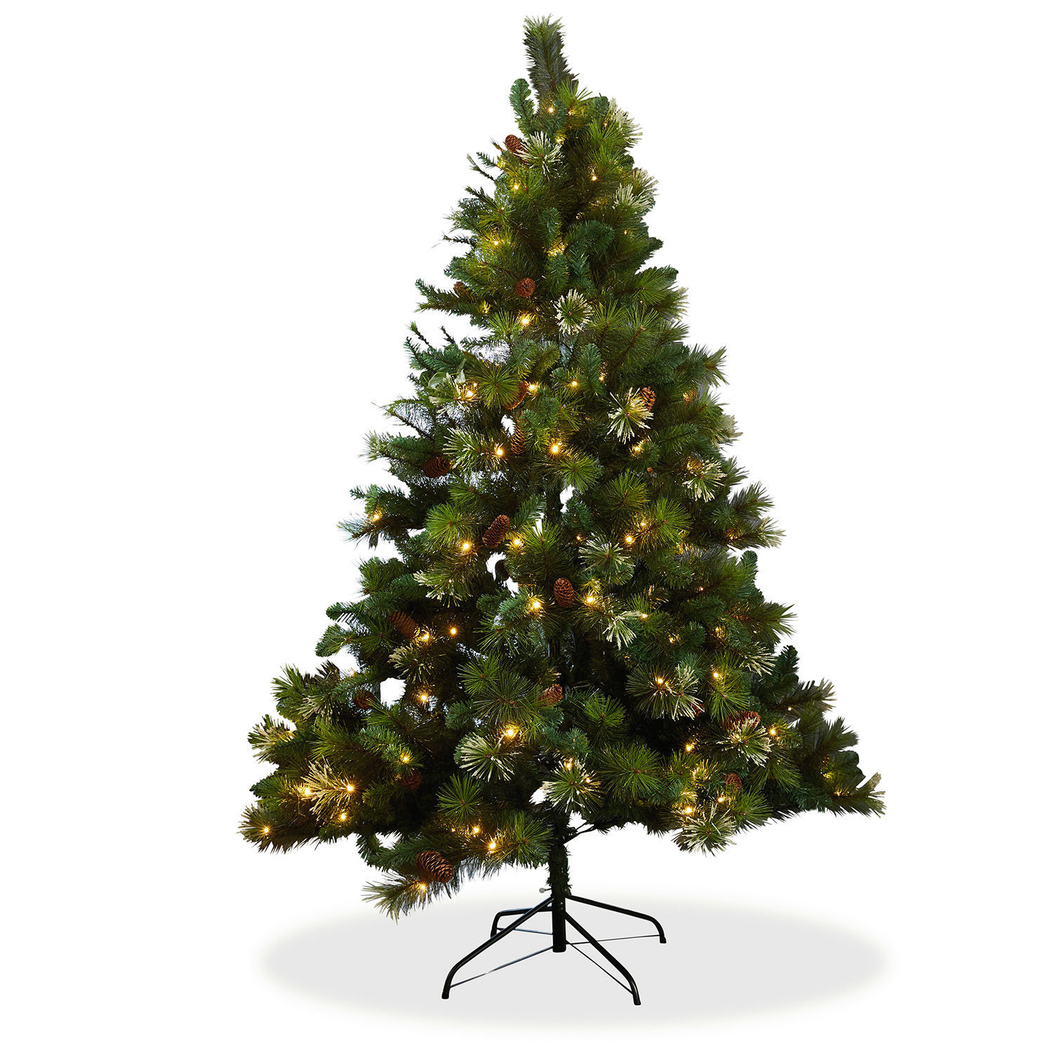 Weihnachtsbaum Aure Künstlicher grüner Weihnachtsbaum mit Nadeln und LED-Lichtern auf Metallständer, Weihnachtsdeko