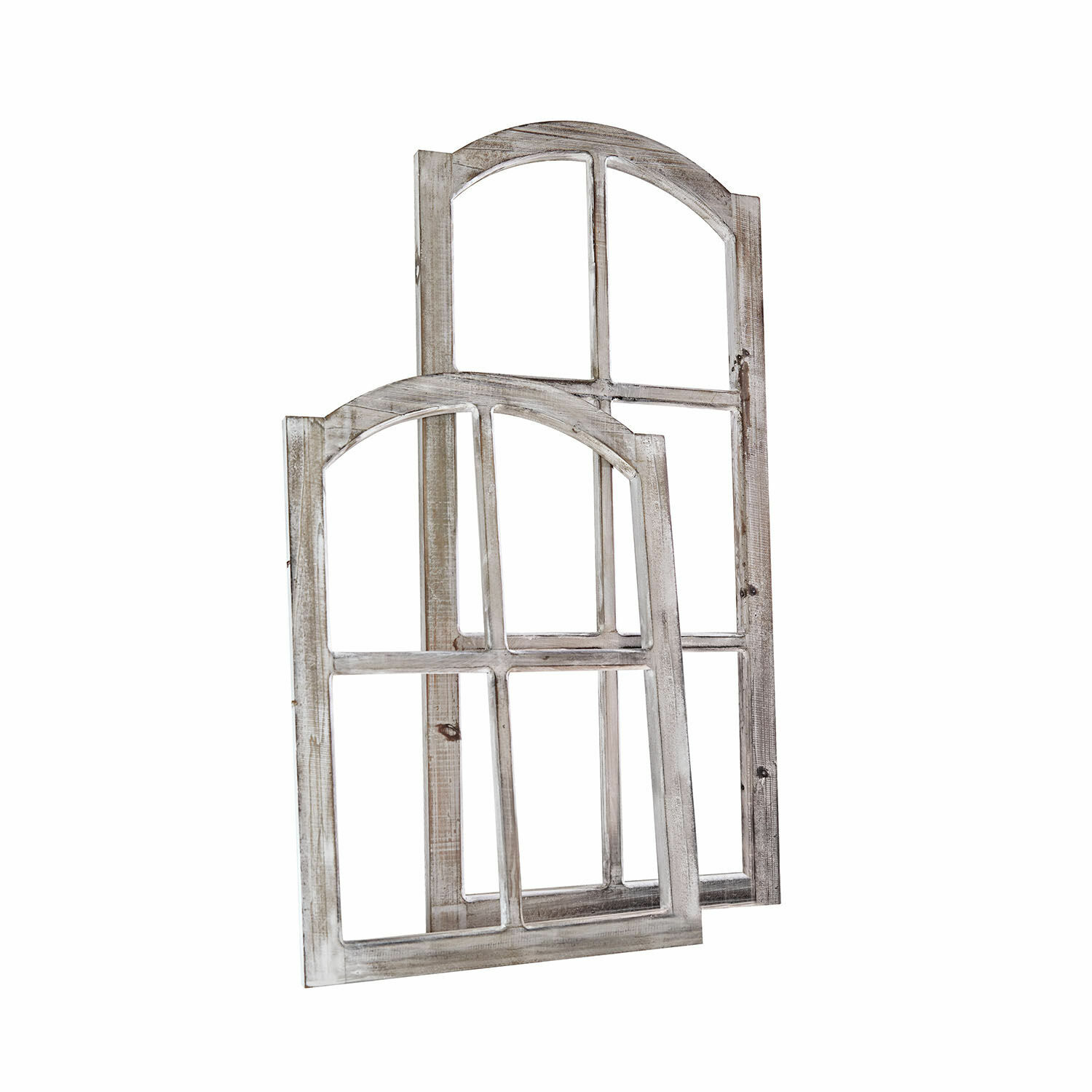 Deko-Fenster 2er Set Parakou Zwei dekorative Holzfenster in weißem Used-Look für Vintage-Interieurs