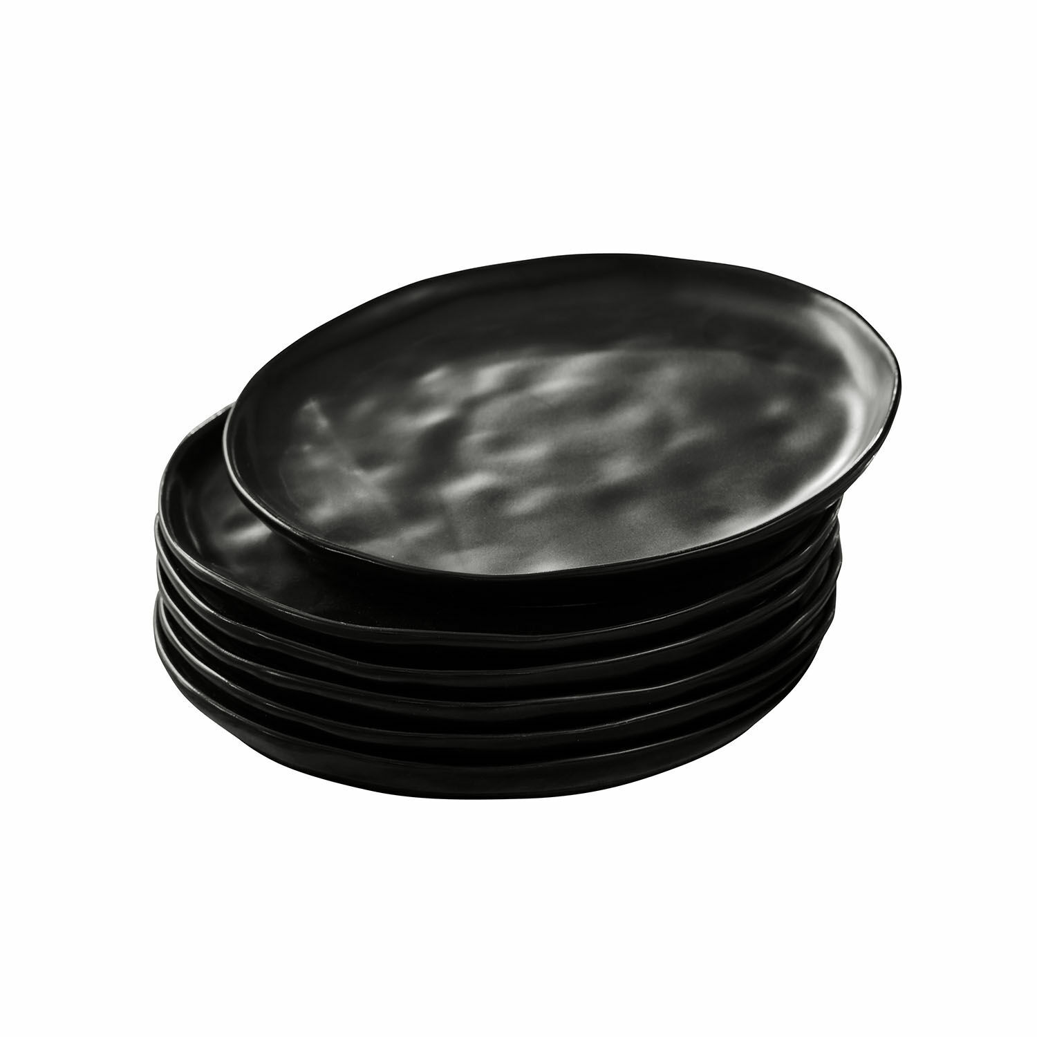 schwarz 6-teiliges Set schwarzer Dessertteller aus Keramik mit unregelmäßiger Form, modernes Design