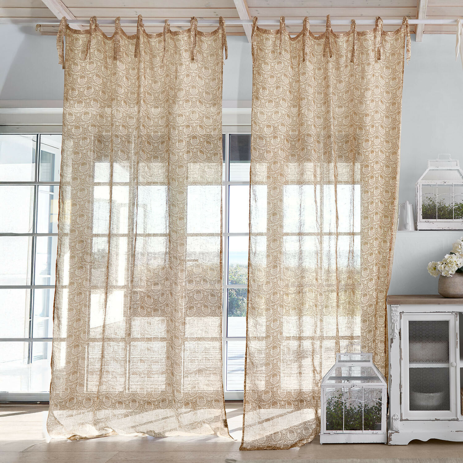 Gardine Calouise Beige transparente Vorhänge mit feinem Muster aus leichtem Stoff zur Fensterdekoration