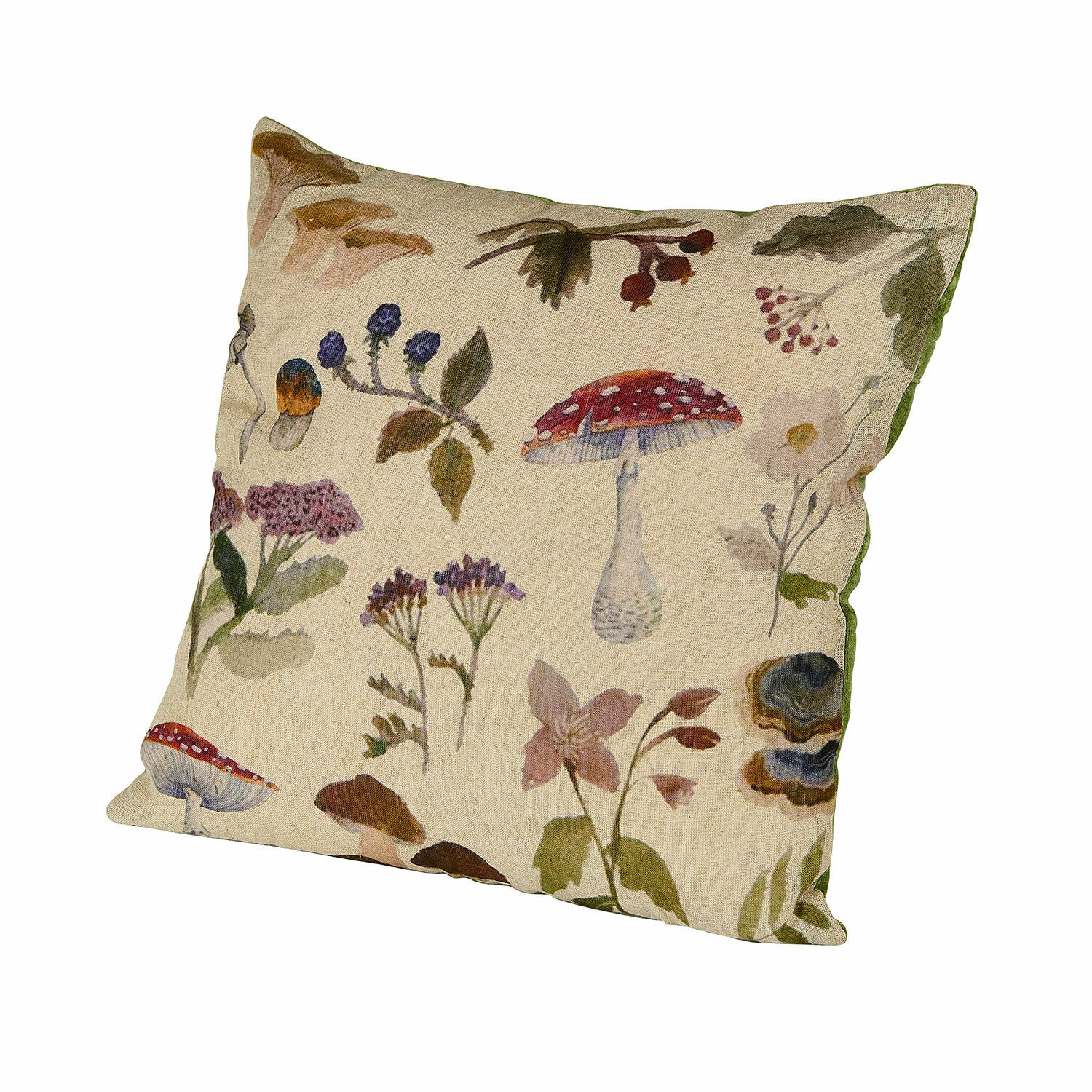 Kissenhülle Selarune Beige Leinenkissen mit Pilz- und Blumenmuster, dekoratives Wohnaccessoire