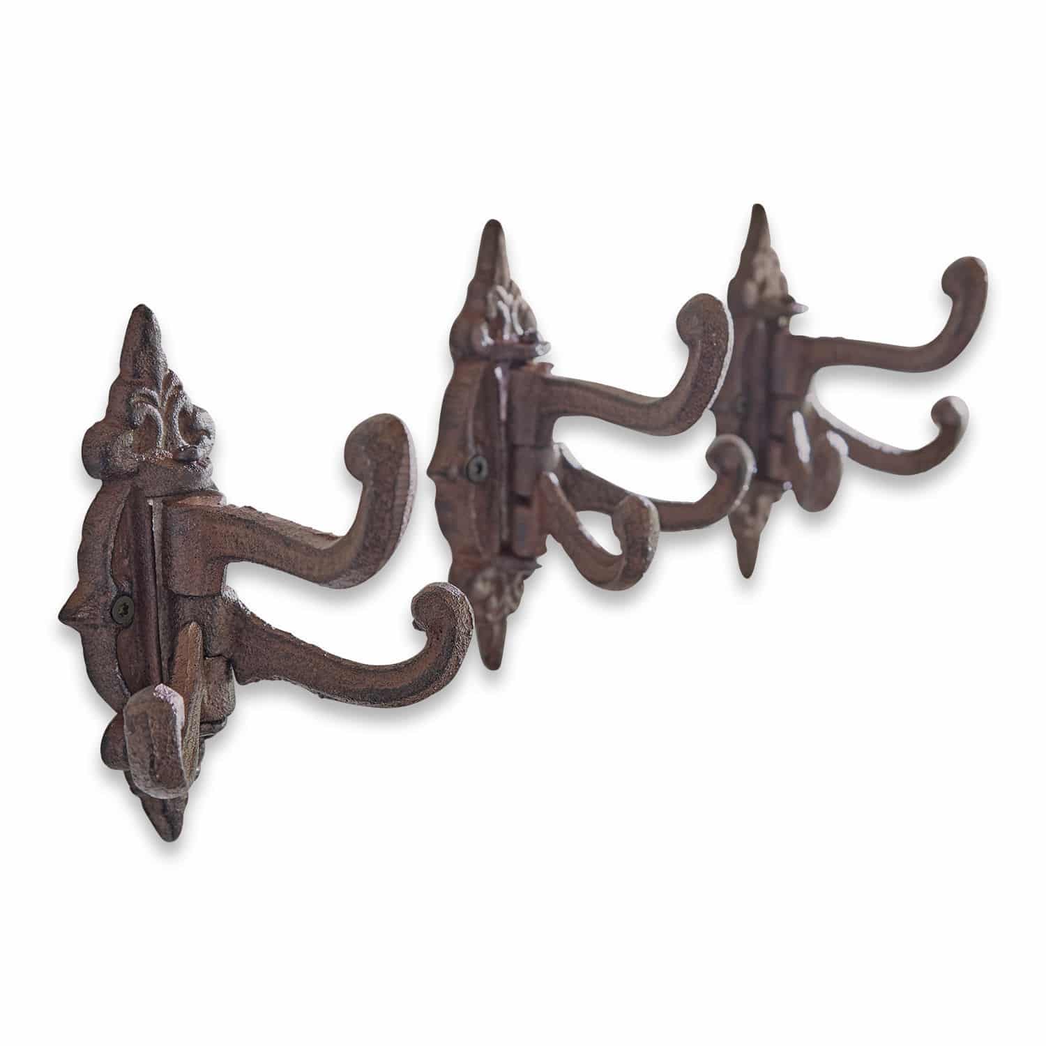Haken 3er Set Gratton Set aus drei antiken Wandhaken aus Gusseisen in Rostoptik für Flur und Garderobe