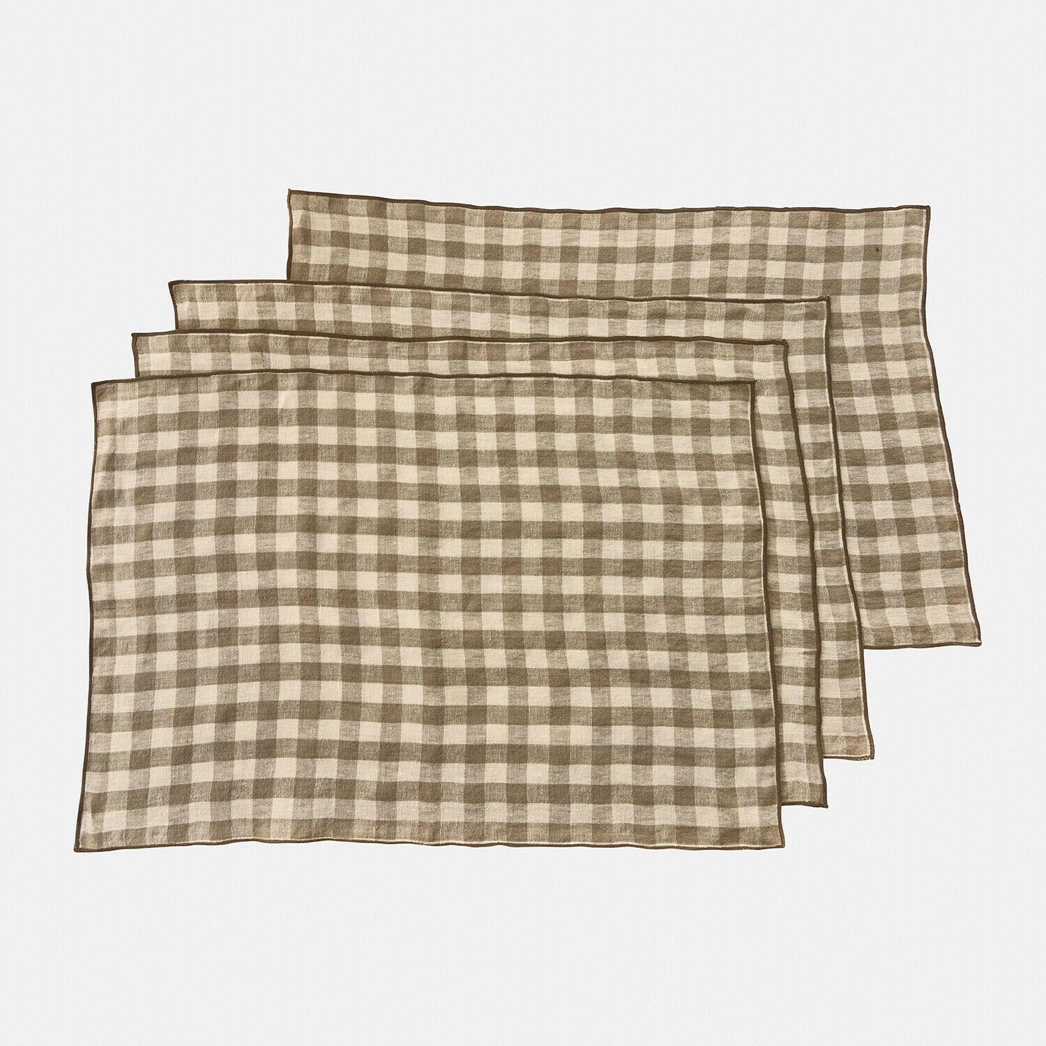 Platzset 4er Set Marrowby Set aus drei beigen und braunen Leinen-Tischsets mit Karomuster, praktische Tischaccessoires
