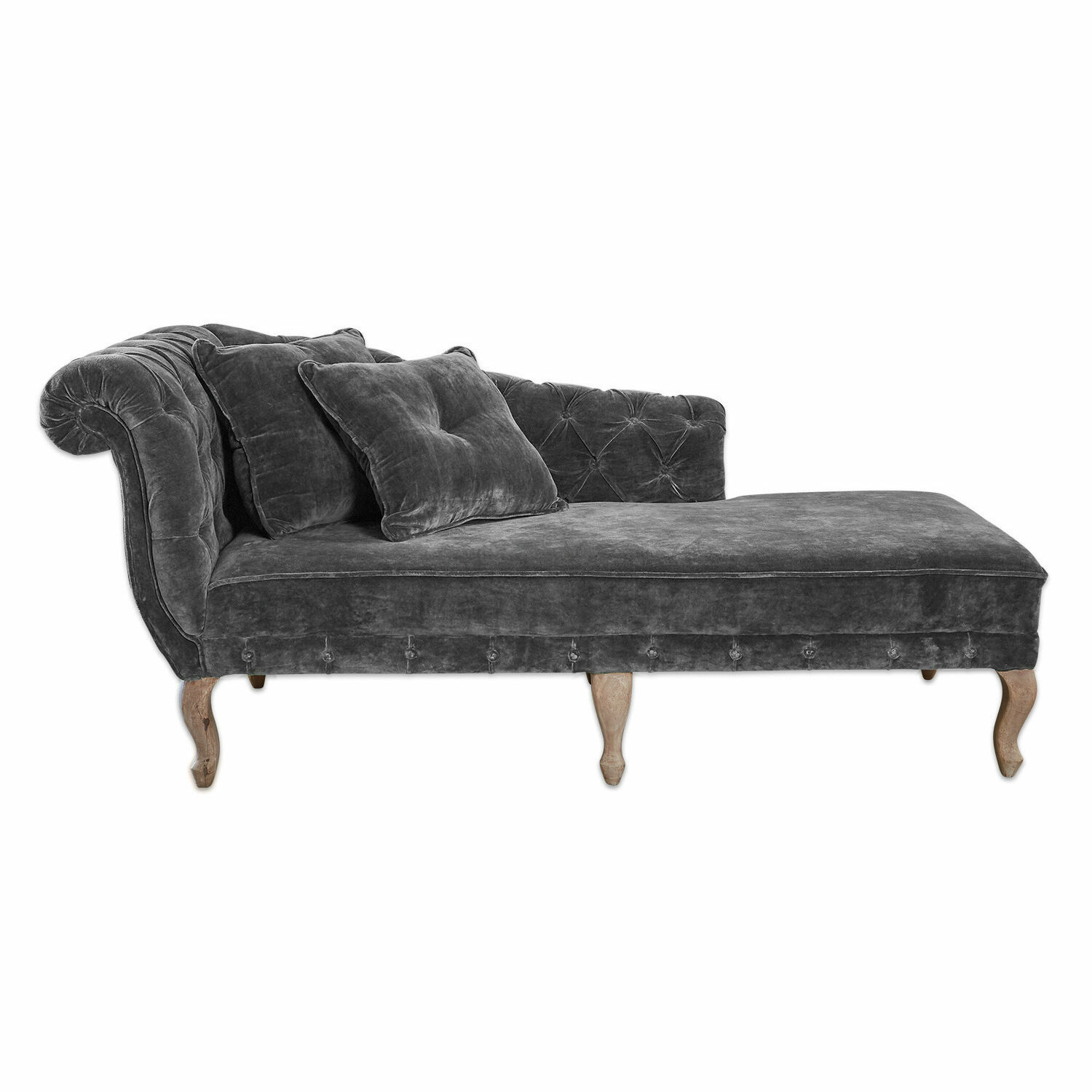 grau Graue Chaiselongue Viviani aus Samt mit Holzbeinen, elegante Sofa für Wohnzimmer