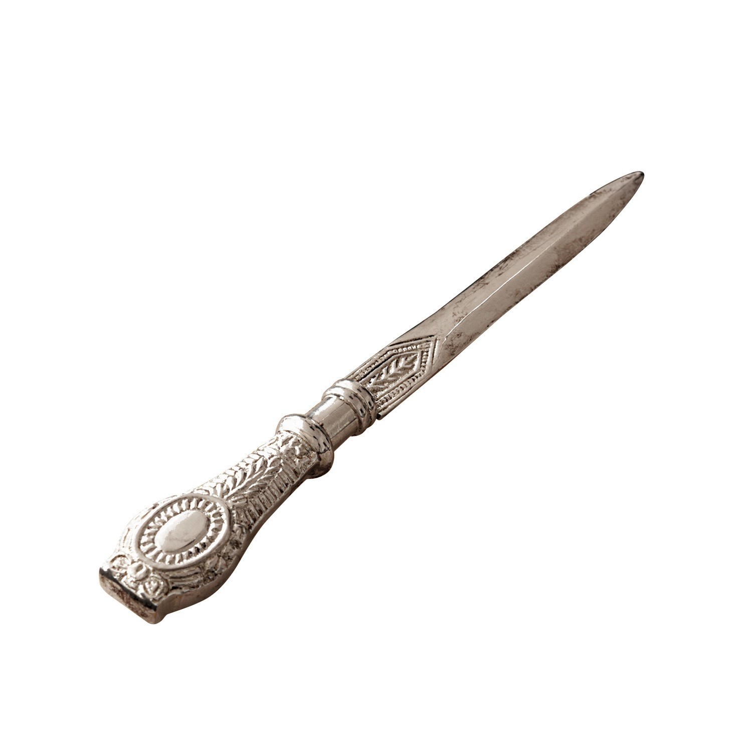 Brieföffner Parsifal Verziertes silbernes Brieföffnermesser mit graviertem Metallgriff, klassisches Büroaccessoire
