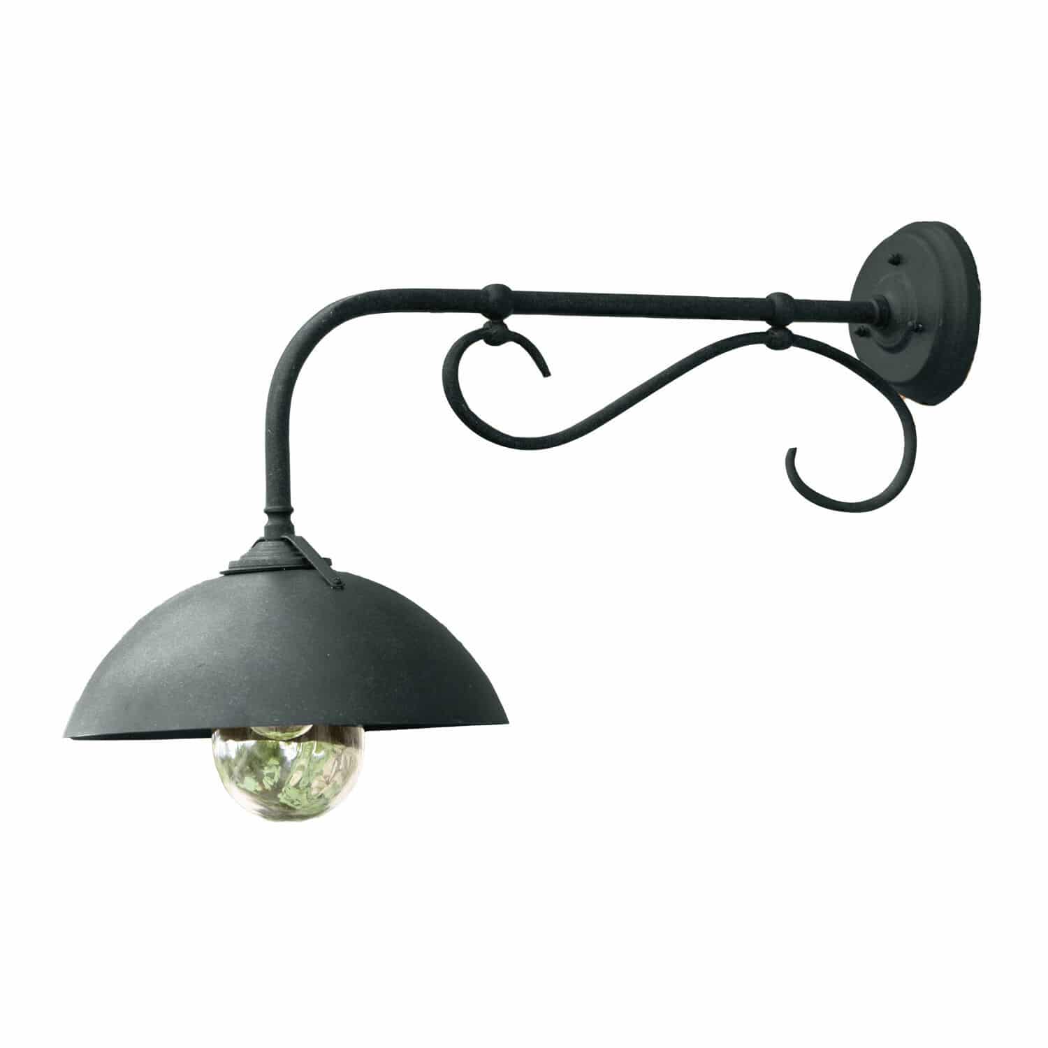 Außenwandlampe Lupia Schwarze Metall-Wandleuchte mit dekorativem Arm und halbrundem Schirm für Wandbeleuchtung
